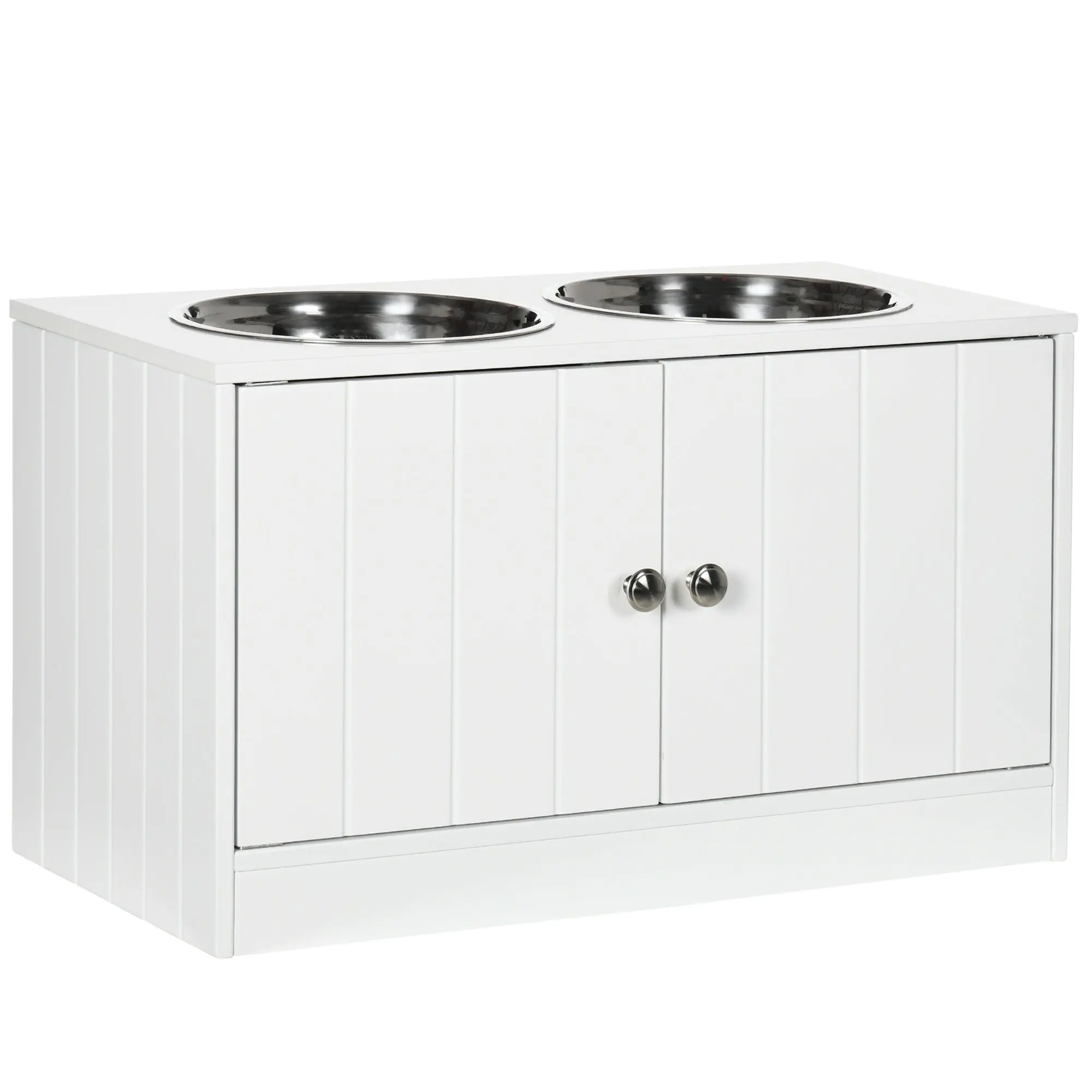 Elevated Dog Bowl Feeding Station with Storage Water Bowl 2 x 2000ml Stainless Steel Bowls Feeding Bowl Dog Bowls Feeding Station for Large Dogs Cats White