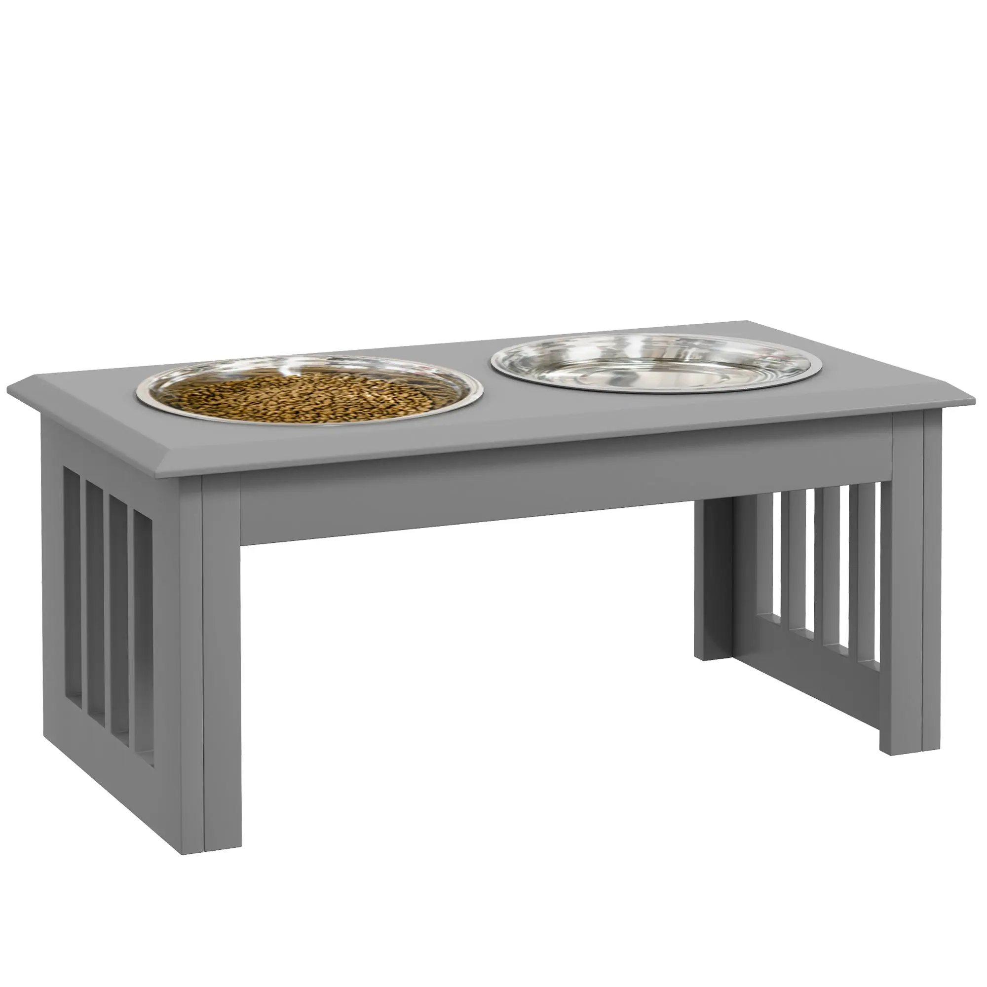 Elevated Dog Bowl Feeder with 2 Bowls Water Bowl 2 x 2000ml Stainless Steel Bowls Food Bowl Feeding Station Dog Bowls for Medium Dogs Cats Gray
