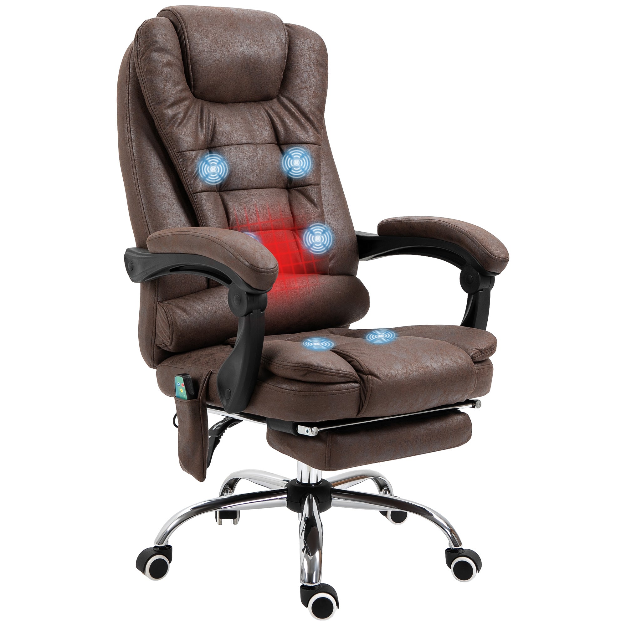 Massage and Reclining Office Chair with 6 Vibrating Points and Heating, Adjustable Desk Chair, Brown