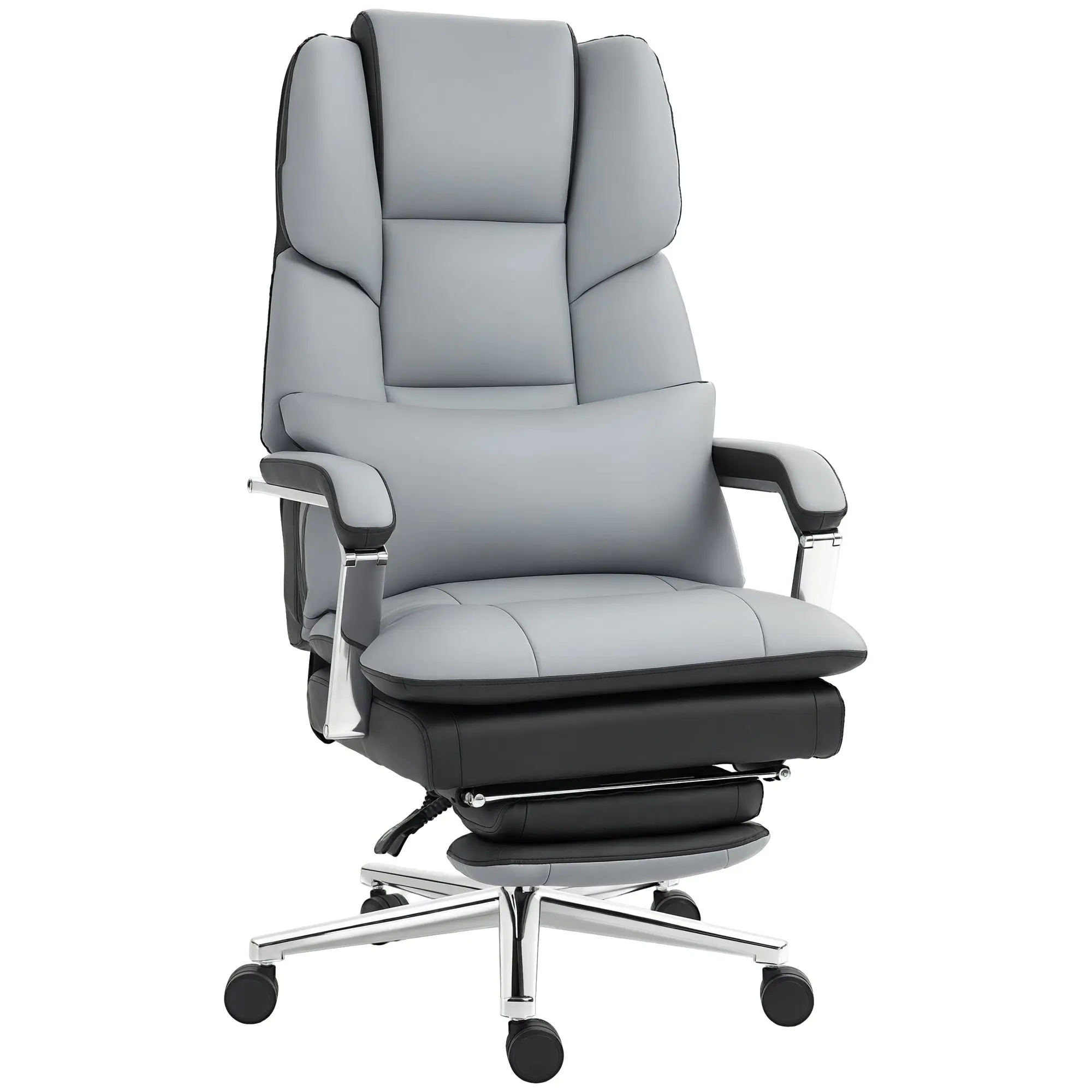 HOMCOM Ergonomic Office Chair with Footrest, 160° Reclining Executive Desk Chair, High Back Gaming Computer Chair with Lumbar Support, Supports up to 120kg, Grey PU Leather