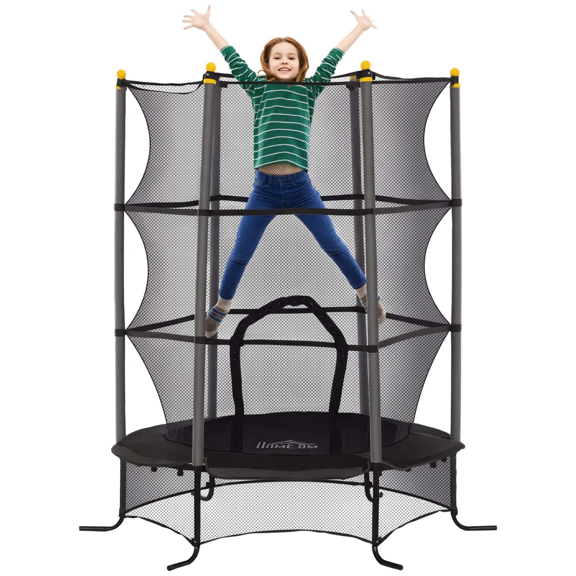 HOMCOM Børnetrampoline Ø163x190 cm - Trampolin til børn fra +3 år med sikkerhedsnet og stålrørsramme, 50 kg vægtkapacitet, til indendørs og udendørs brug - Sort