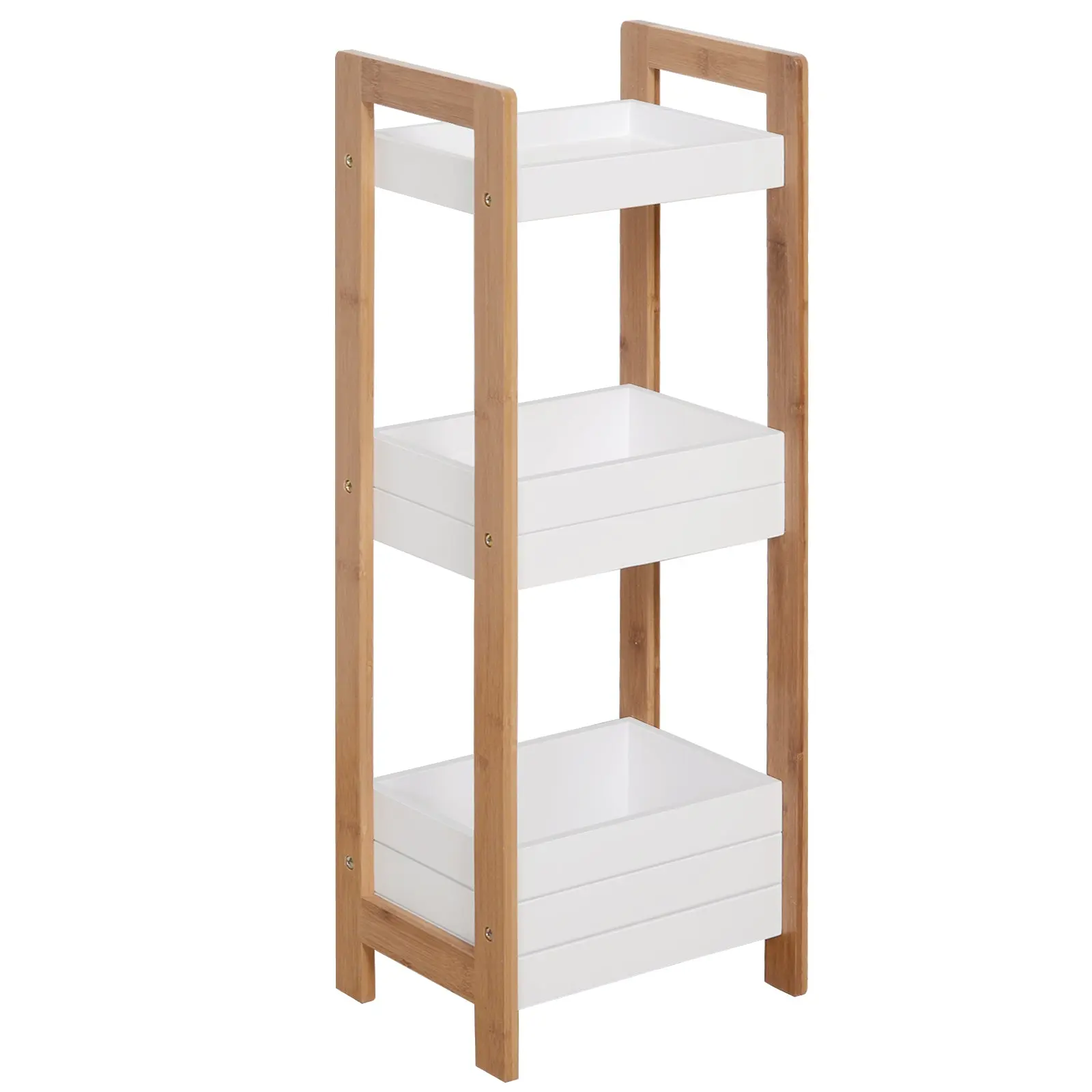 Bathroom Shelf with 3 Shelves Bamboo Storage Organizer for Kitchen Living Room Laundry Room 27.5x20.8x74 cm White and Natural