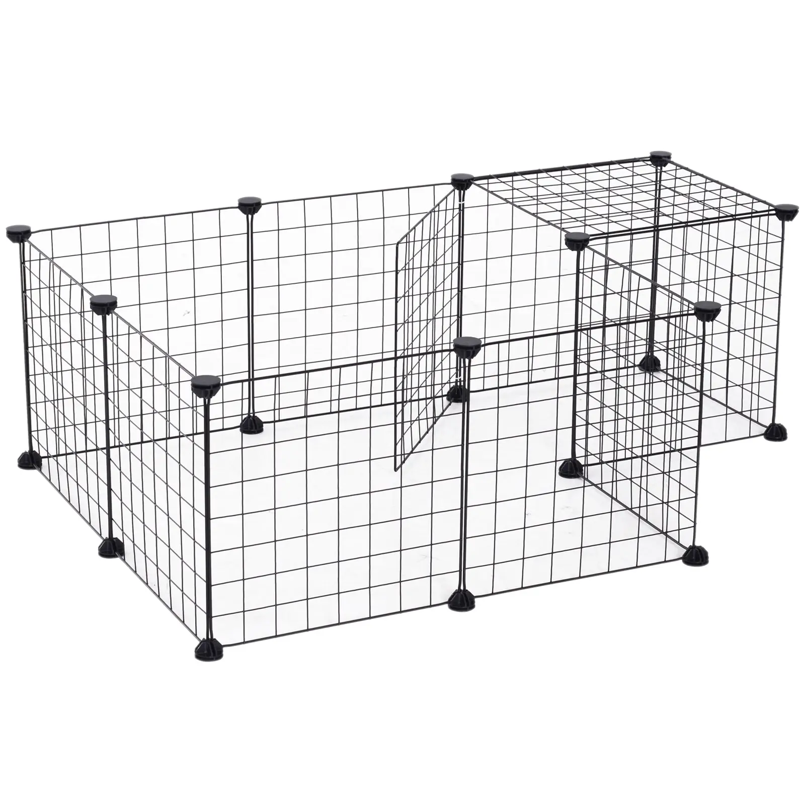 Grid Pen Playpen for Small Animals Playpen Small Animal Cage Metal Grid Flexible Adjustable Black 106 x 73 x 36 cm