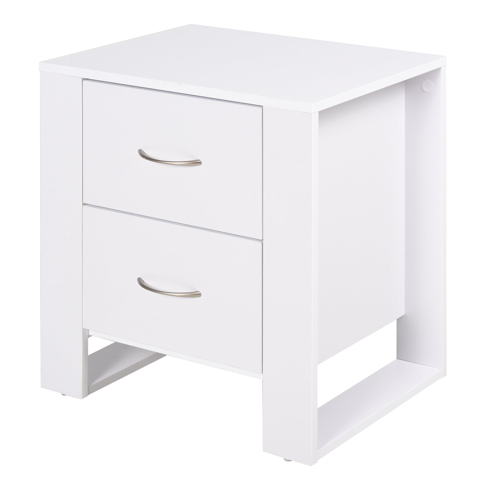 HOMCOM Nachttisch mit 2 Schubladen, Beinen und erhöhtem Sockel für modernes Schlafzimmer und Wohnzimmer 48x39x54 cm Weiß