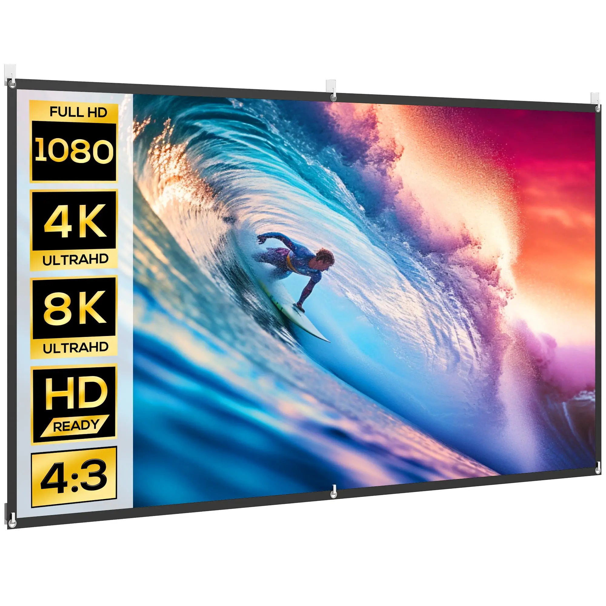 100" (254 cm) Manual Projector Screen, 16:9, 4K/8K Compatible, Washable Polyester, Indoor/Outdoor, White