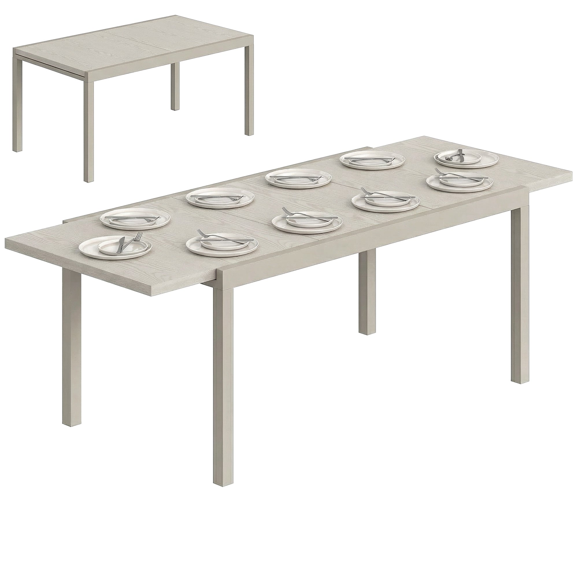 Outsunny Ausziehbarer Gartentisch, 154–214 x 85 x 75 cm, Aluminium mit Holzoptik, für 8–10 Personen — Hellgrau