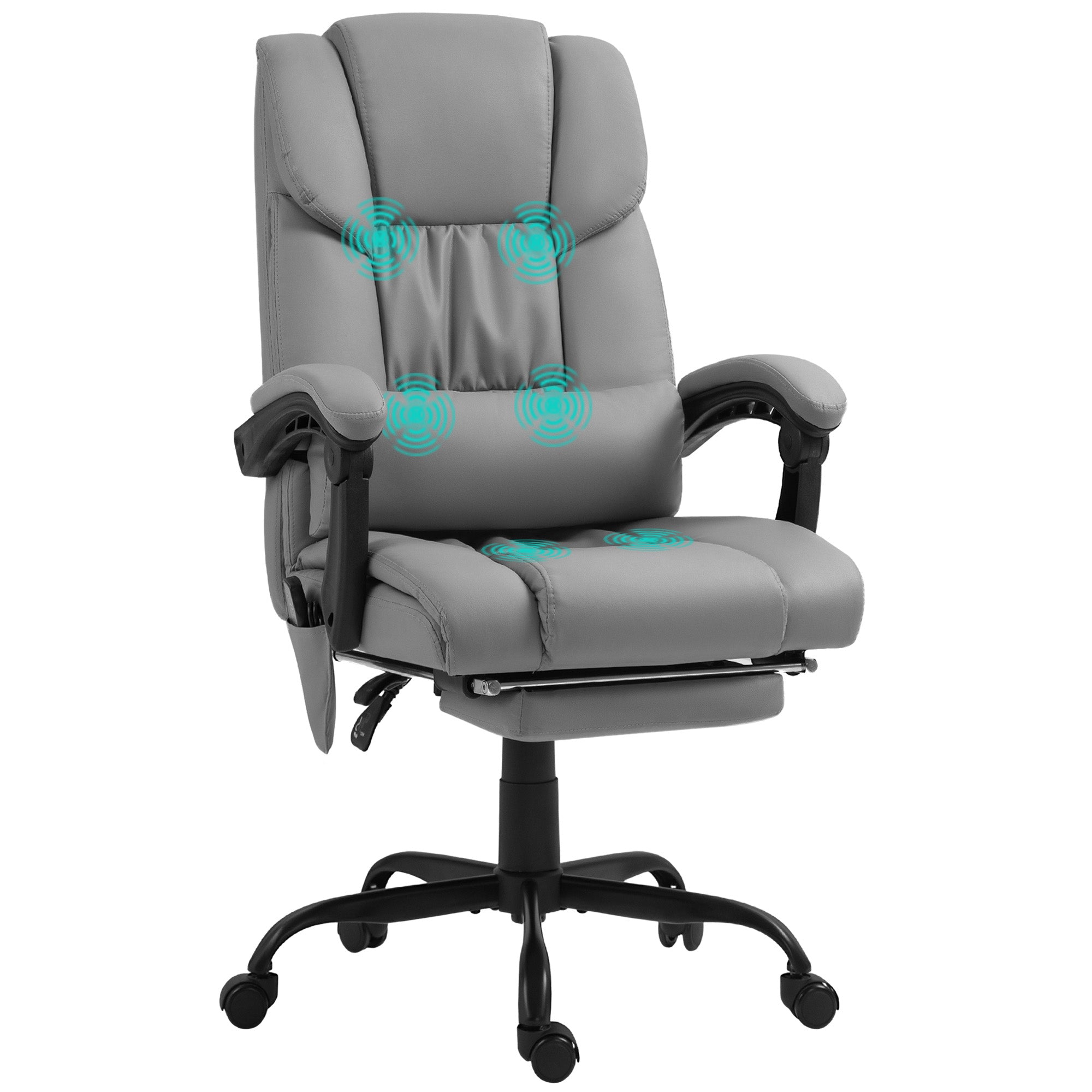 Office Chair with 6-Point Vibrating Massage Swivel Desk Chair with High Reclining Back Adjustable Height Footrest and Gray Remote Control