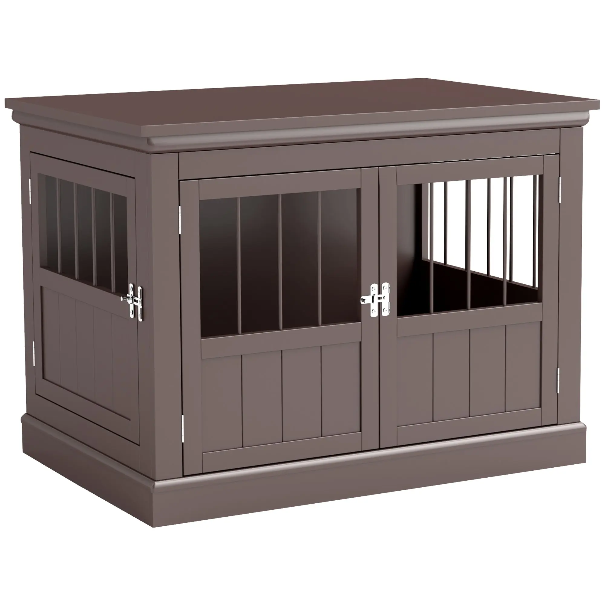 Dog Crate End Table — Modern Pet House with 3 French Doors & Magnetic Latch for Small Dogs, 30.7 x 20.9 x 23.3 in (78 x 53 x 59.3 cm), Brown
