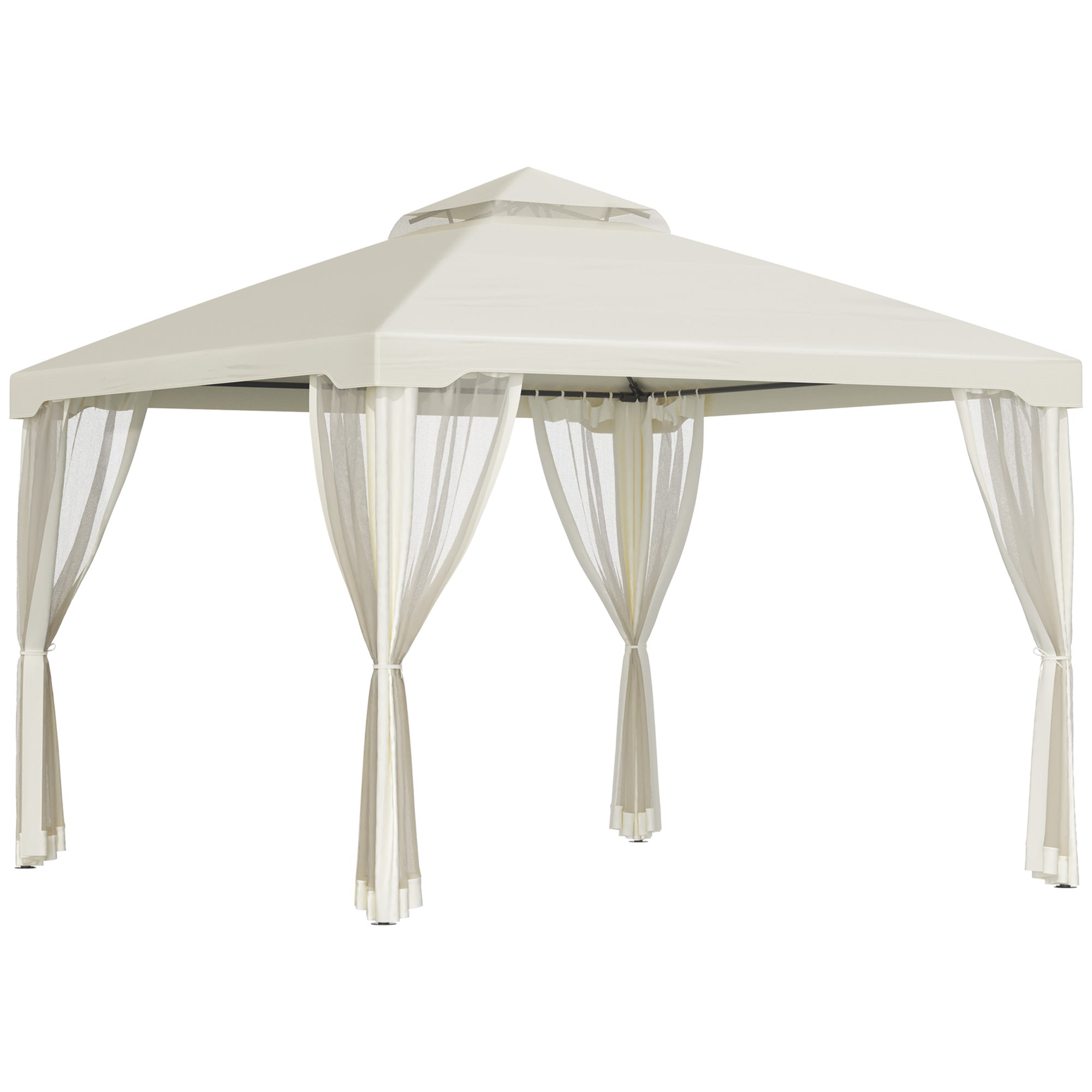 Aosom Abri de Jardin avec Double Toit, environ 3x3m, Imperméable et Résistant au Froid, Abri de Jardin avec Moustiquaire et Panneaux Latéraux, Abri en Métal, pour Jardin et Terrasse, Crème