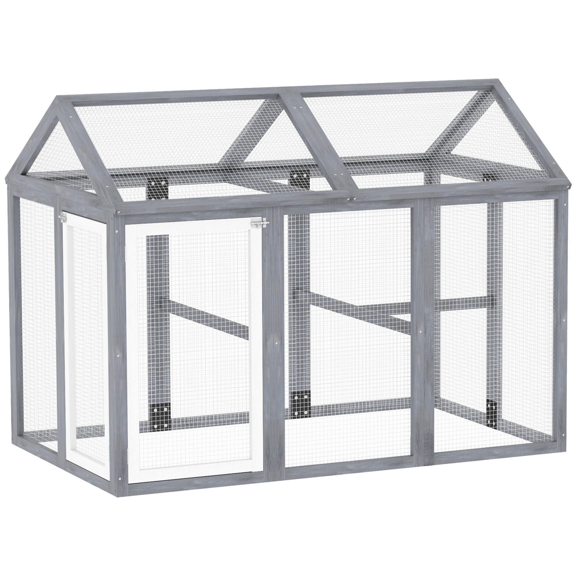 PawHut lauko aptvaras vištoms, 1,18 m² (140 x 88,5 x 106 cm), užrakinamos durys, masyvus eglės karkasas, vielinis tinklelis, 1–3 vištoms, pilkas