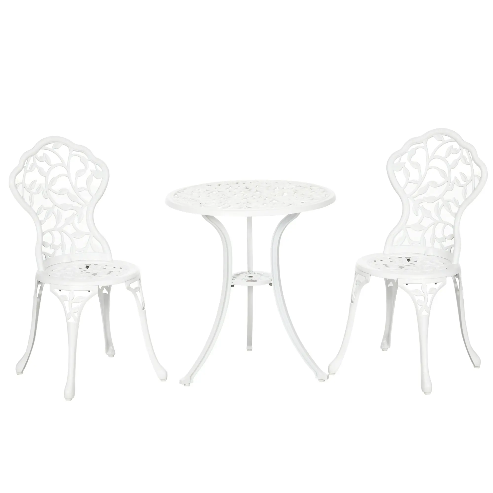 3-Piece Aluminum Garden Set in White with Floral Design, 2 Outdoor Chairs 45x42x85.5 cm and Round Table ?61x66.5 cm