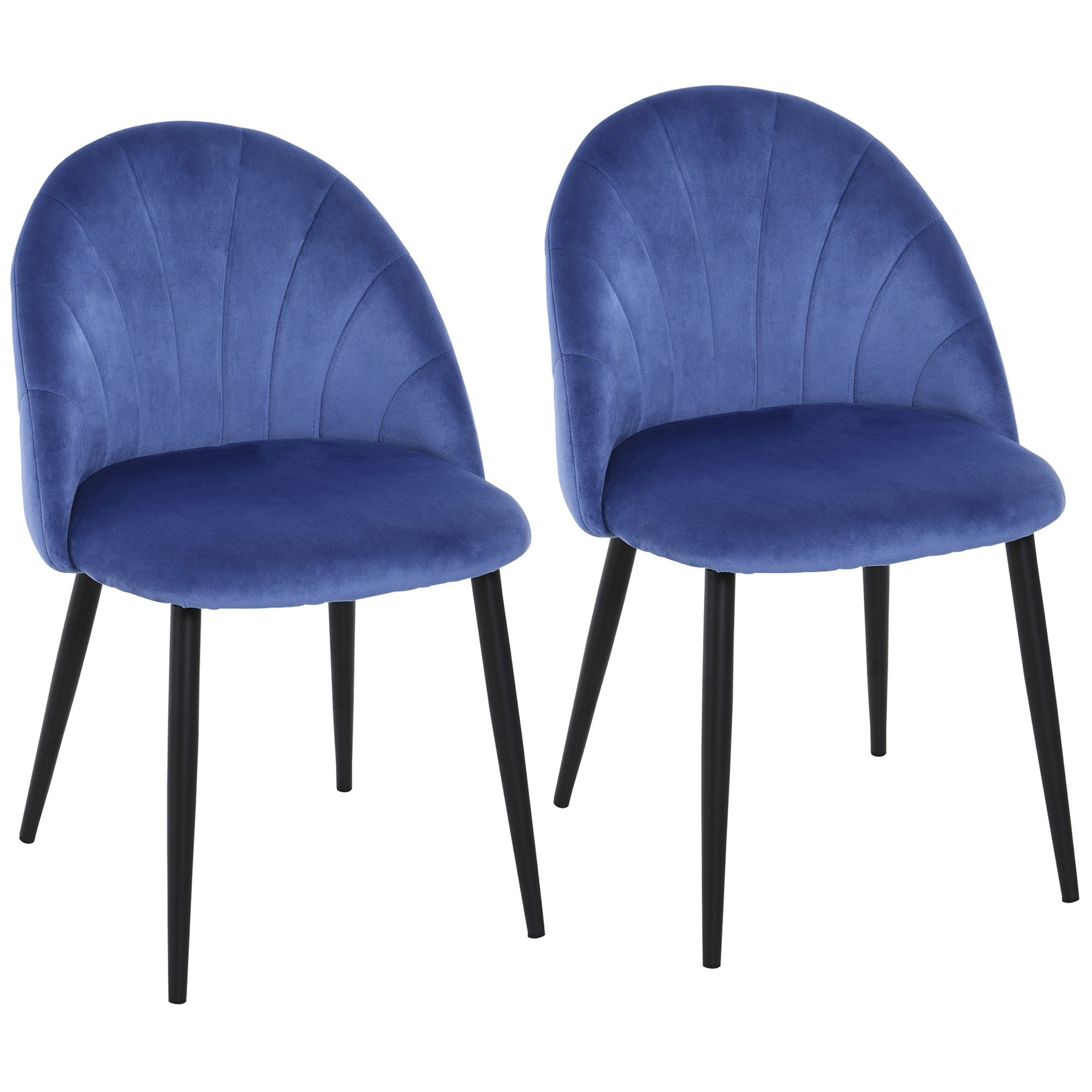 HOMCOM Sæt af 2 Blå Velour Spisestole med Sorte Metalben 52L x 54B x 79H cm