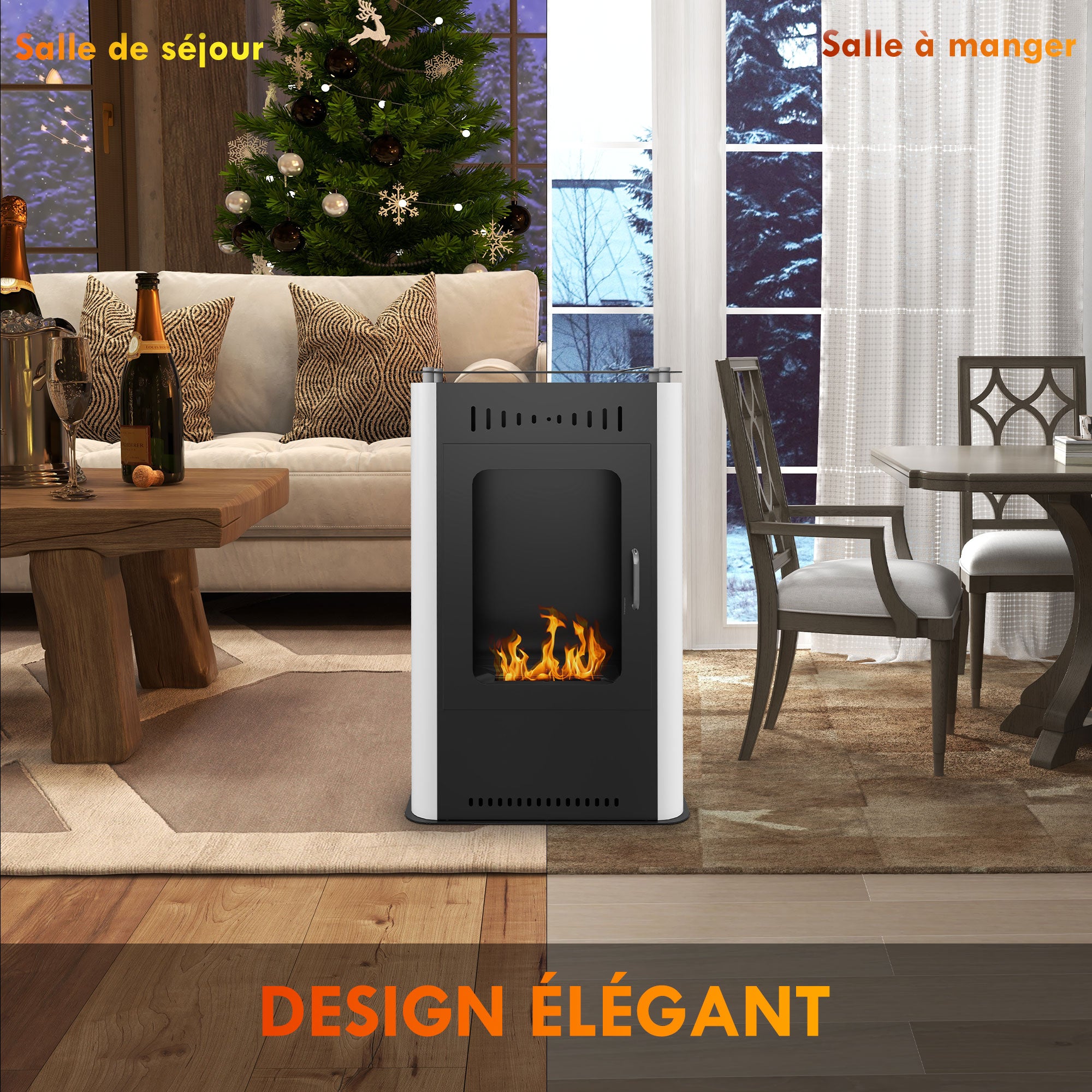 Modern Design Ethanol Fireplace with 1.2L Reservoir, Approx. 3h Burning Time, Coverage 20-25 m? 50 x 27 x 82 cm Black