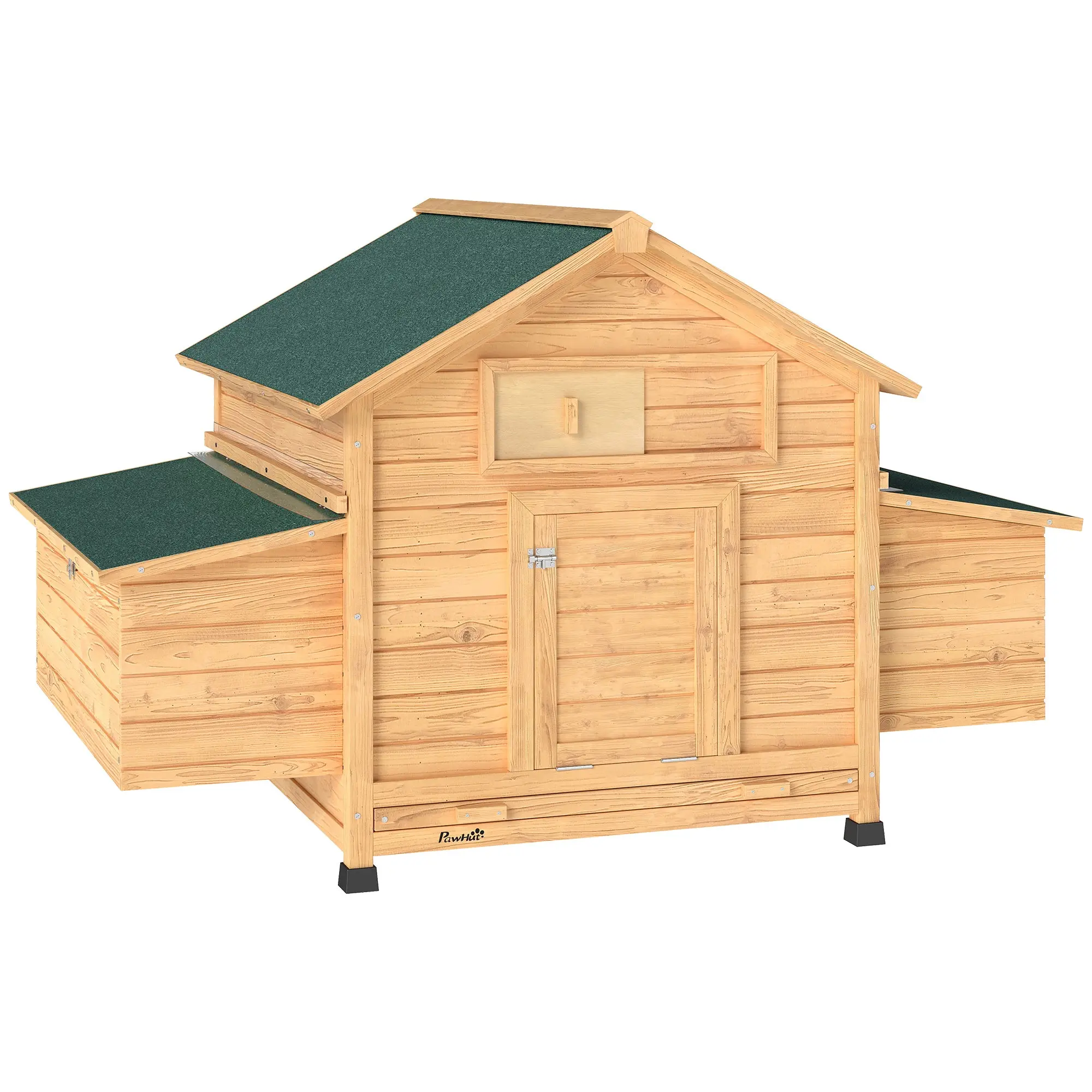 Wooden Chicken Coop with Waterproof Lift-Up Roof & 2 Nest Boxes – Outdoor Hen House for 2–4 Hens with Perches & Pull-Out Droppings Tray, Yellow
