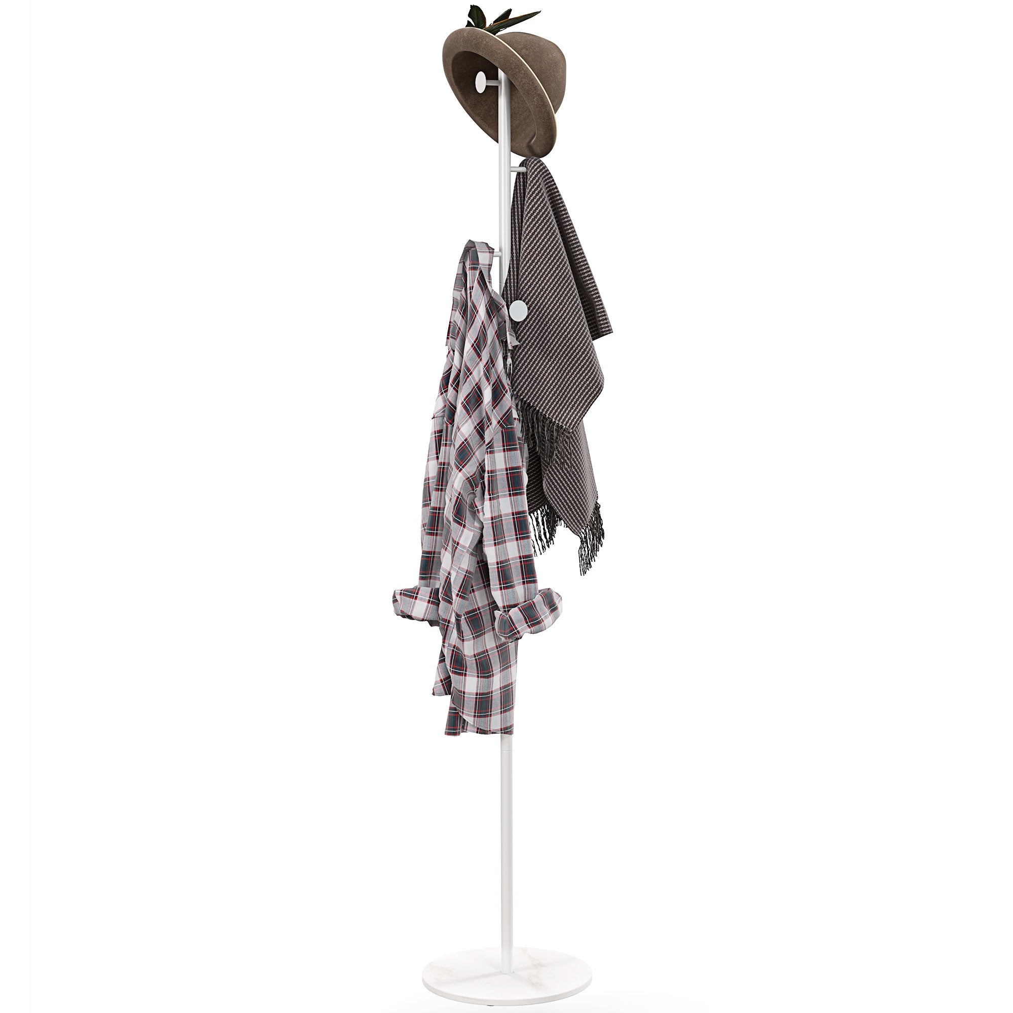 Porte-manteau autoportant HOMCOM avec 6 crochets en acier et base en ardoise, Support à manteaux en acier pour l'entrée et la chambre, Blanc
