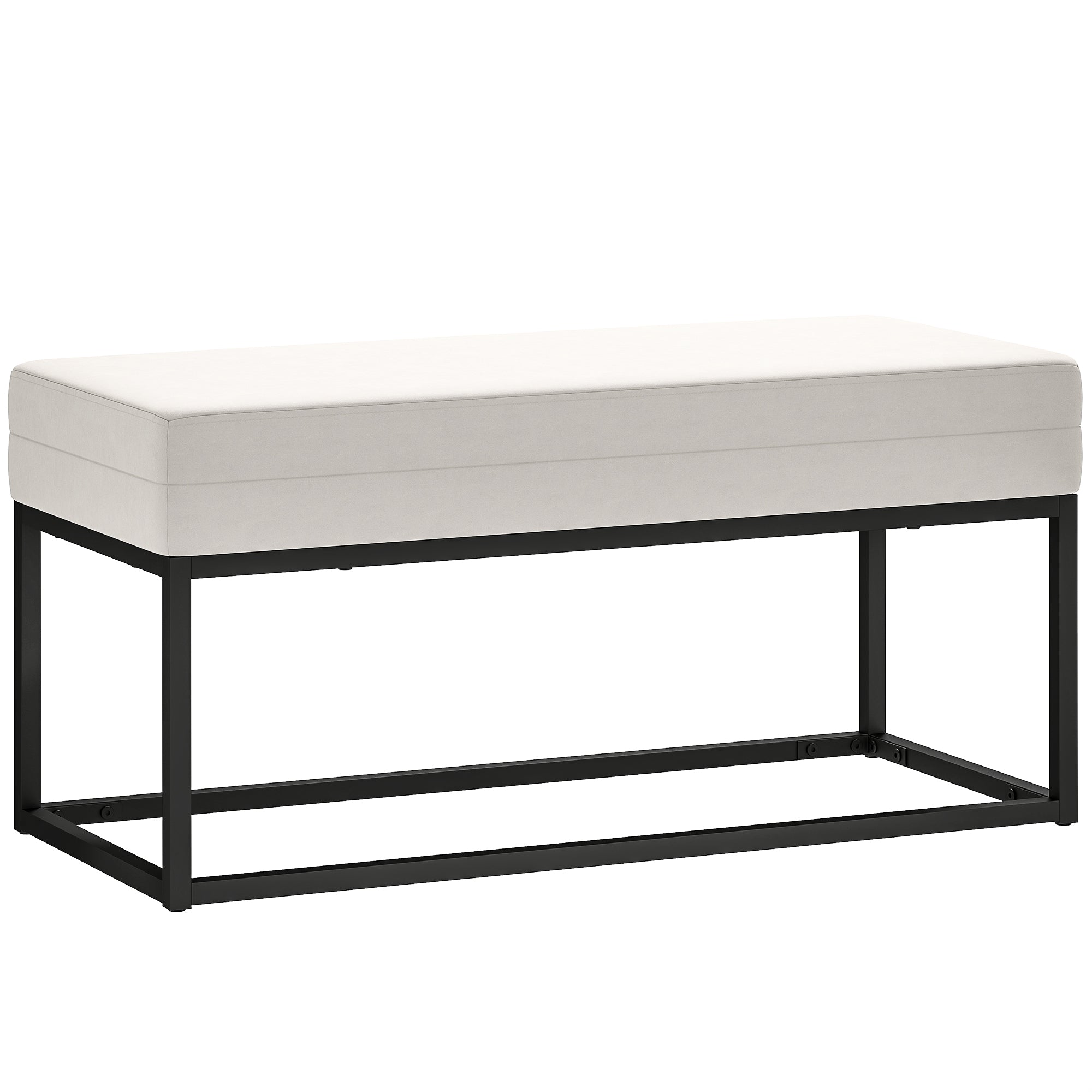 HOMCOM Modern és Minimalista Előszobai Pad Állítható Lábakkal, Kárpitozott Hálószobai Pad Velúrból és Acélból, 94x42x44 cm, Tejfehér