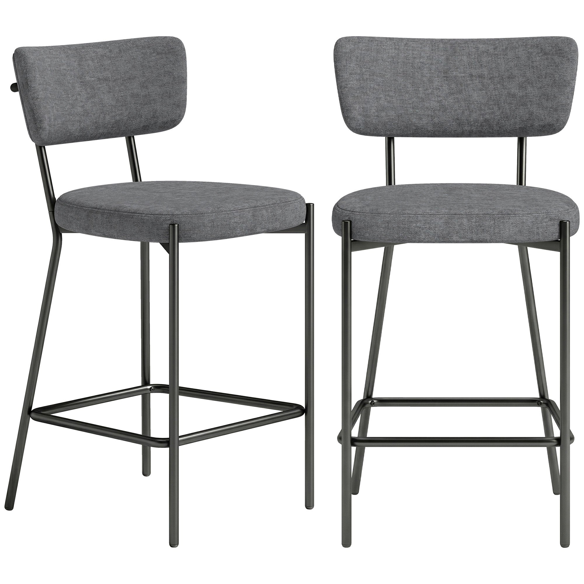 HOMCOM 2er-Set Barhocker — Gepolsterte Tresenhocker mit geschwungener Rückenlehne, Fußstütze, Metallgestell, Leinenoptik, Sitzhöhe 63 cm, Grau