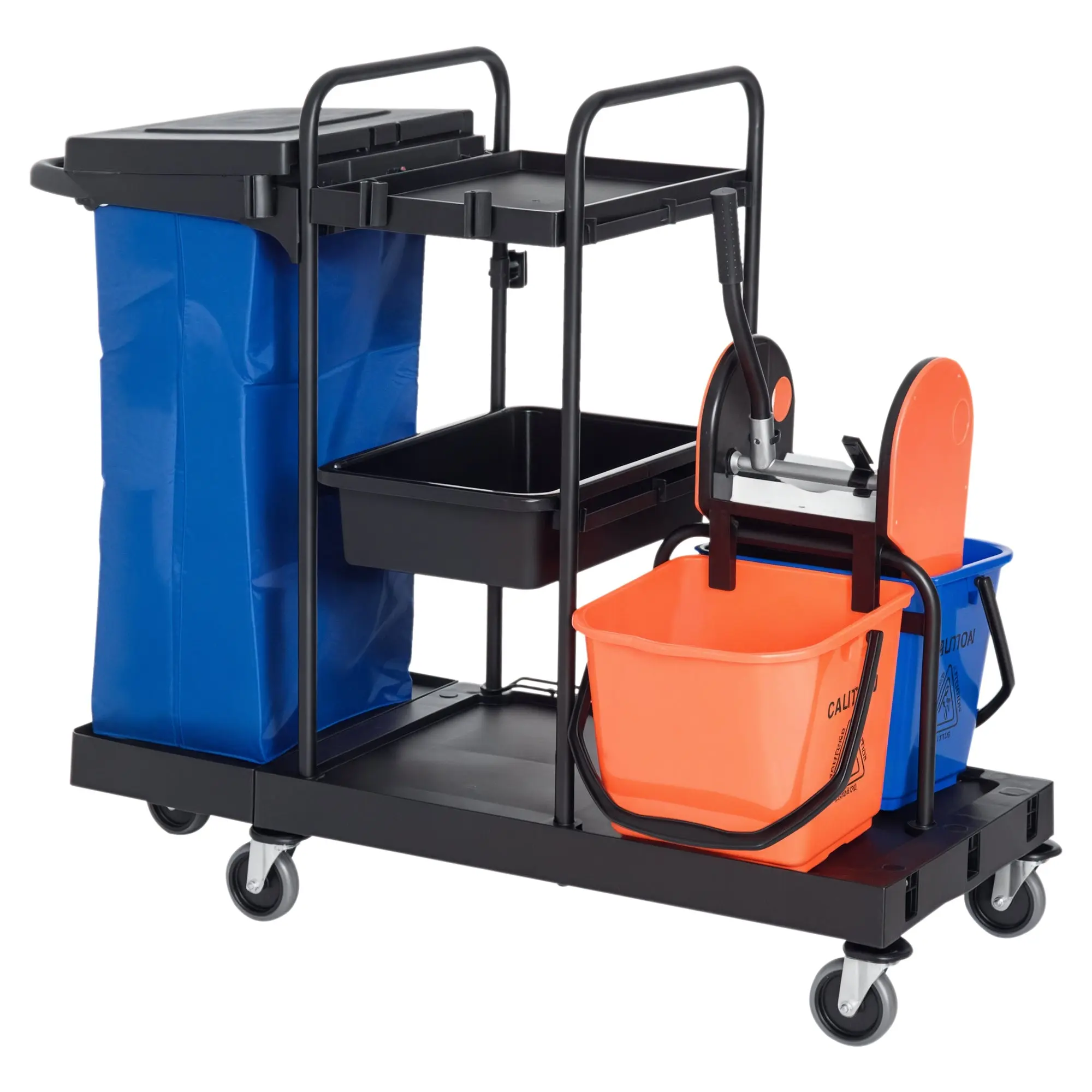 Cleaning Trolley Cleaning Trolley Mop Trolley with 4 smooth-rolling wheels Black+Blue+Orange 111 × 63.3 × 103 cm
