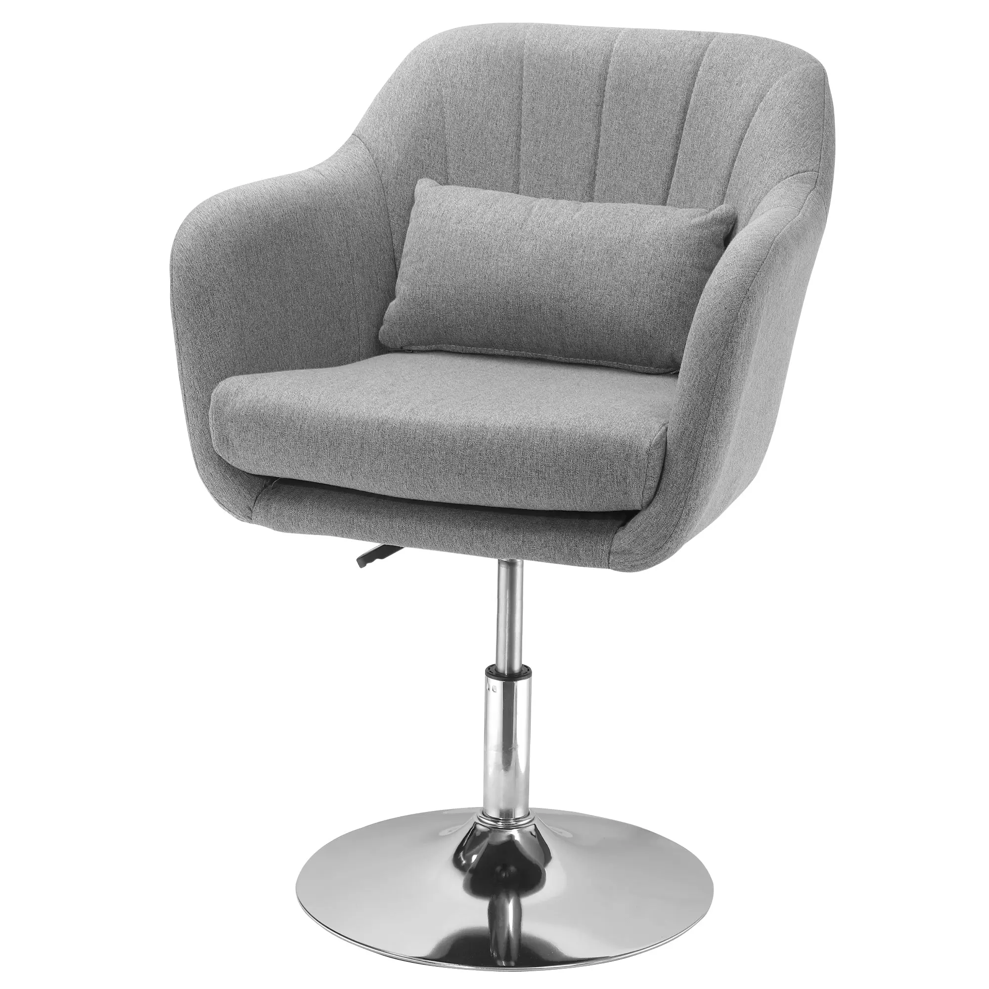 Armchair Lounge Chair with Armrest, Lumbar Pillow, Padded Recliner with Metal Frame, Linen Look, Height Adjustable Swivel Chair for Bedroom, Living Room, Gray