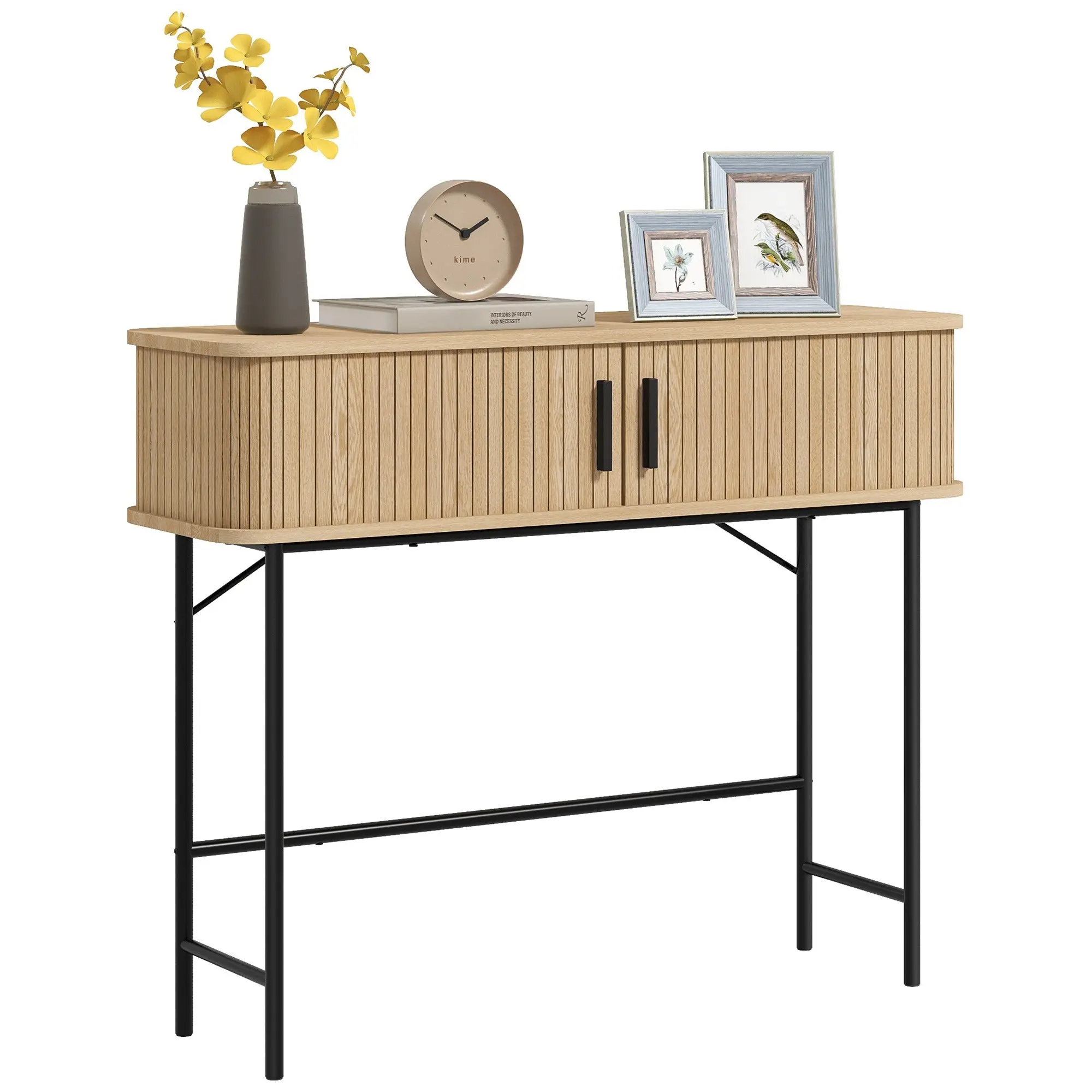 Vintage Console Table Sideboard with 2 Sliding Shutter Doors and Compartments for Entryway Hallway 100x30x80 cm Oak