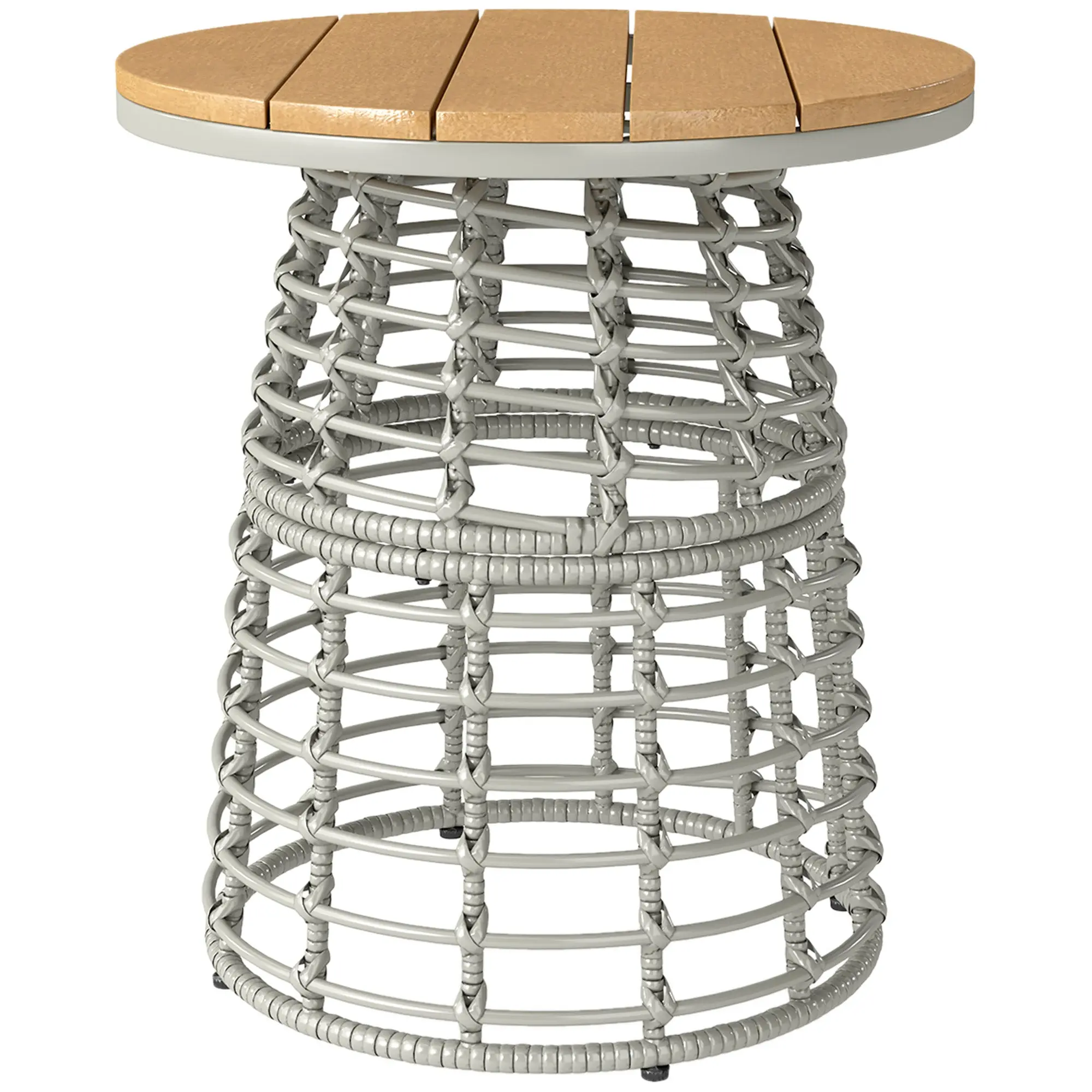 Garden Coffee Table, Round Outdoor Side Table with Resin Rattan Look Metal and Composite Plate, ? 45 x 50 cm Gray