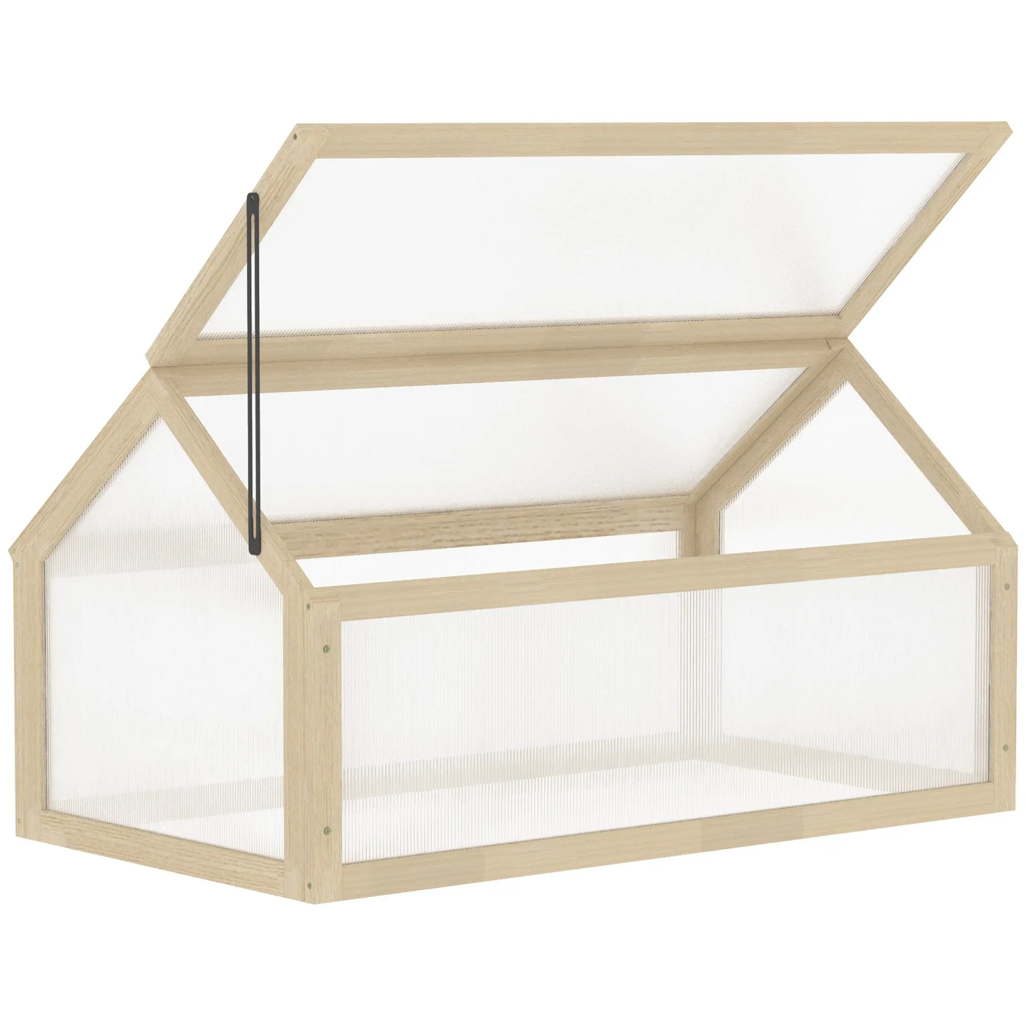 Wooden Mini Greenhouse 90 x 52 x 49.5 cm, Plant Bed with Cover, Light-Transmitting Cold Frame, Winter-Proof Raised Garden Bed for Garden, Balcony, Natural Wood