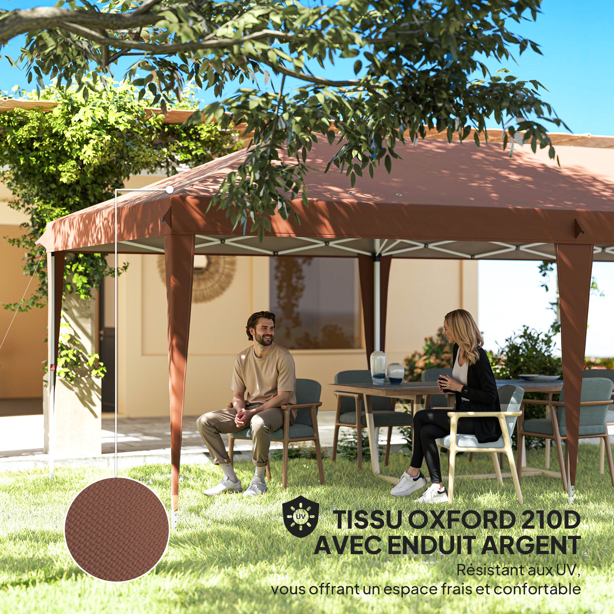 Tonnelle Pliante Outsunny 3x6m au Jardin – Tonnelle Événementielle Pop-up avec Sac de Transport Inclus en Acier Époxy et Oxford Haute Densité Marron