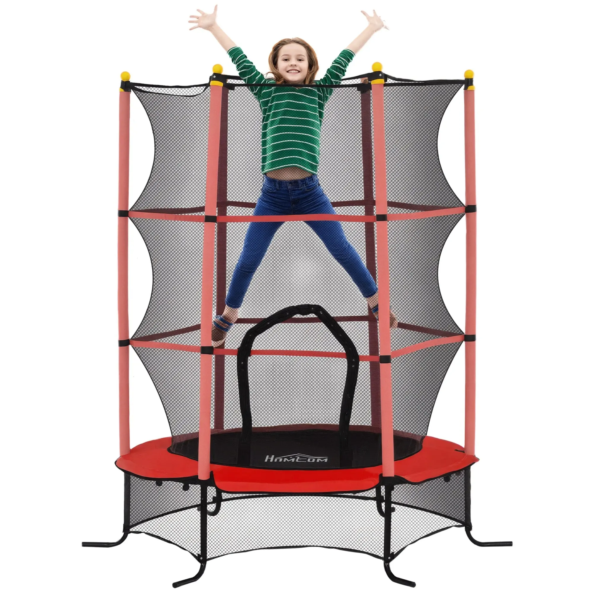Kids Trampoline ?163 cm, Trampoline with Safety Net, Edge Cover, Garden Trampoline for Children 3-10 Years, up to 50 kg load capacity, Red