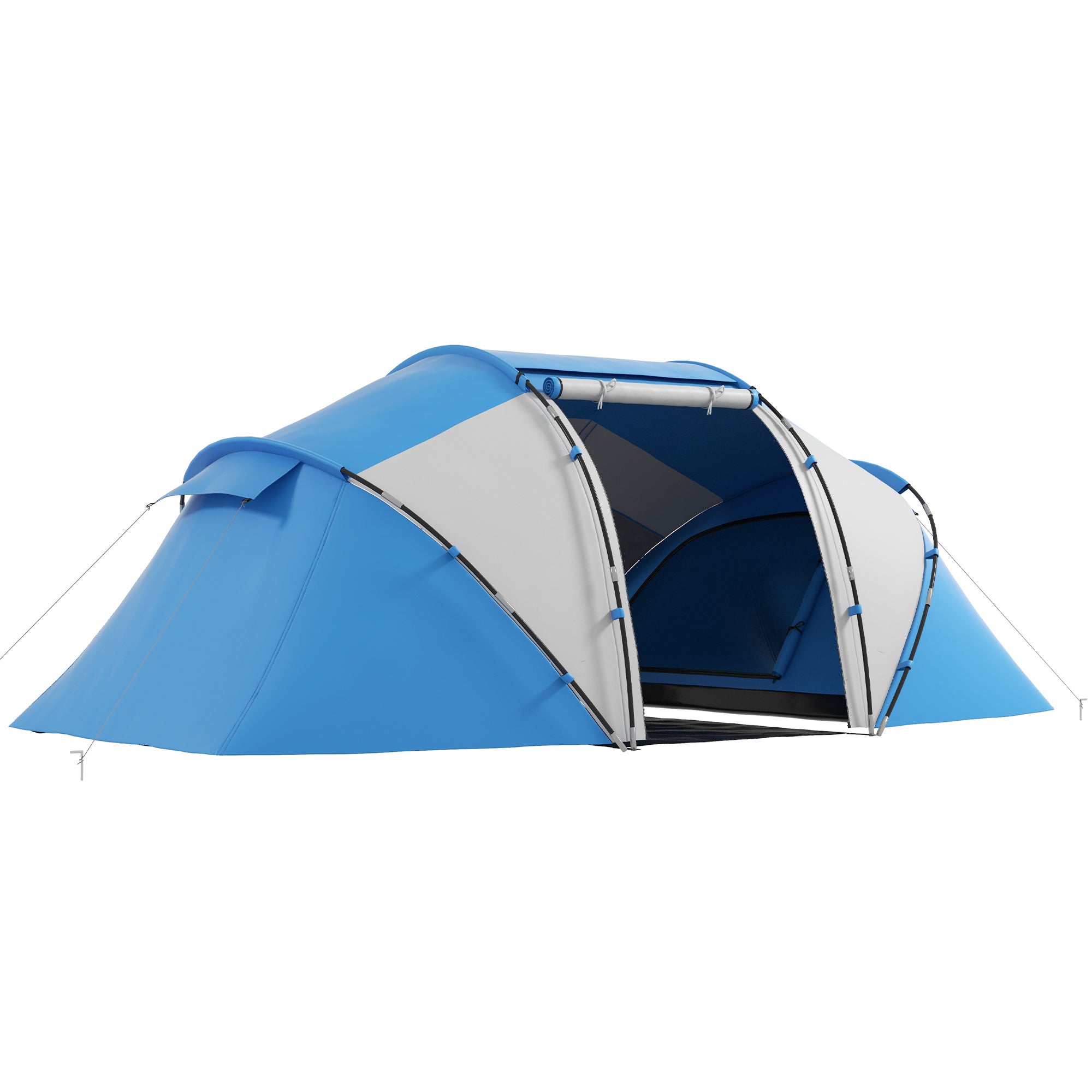 Outsunny Campingzelt für 4-6 Personen, leicht und stabil, wasserfestes Familienzelt mit Eingangsschutz, Tunnelzelt mit 2000mm Wassersäule, Ideal für Camping, Reisen, Trekking und Garten, Blau