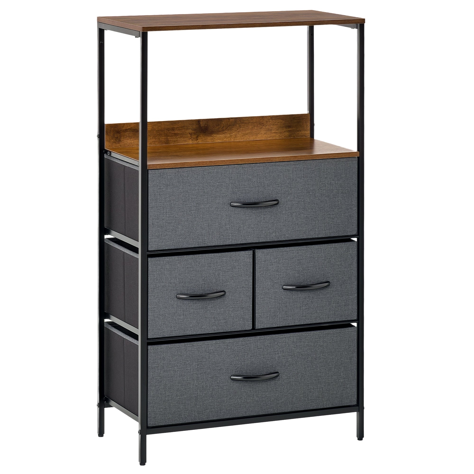 Commode HOMCOM avec 4 tiroirs en lin, Armoire de rangement avec poignées, Design moderne pour chambre et salon, Noir