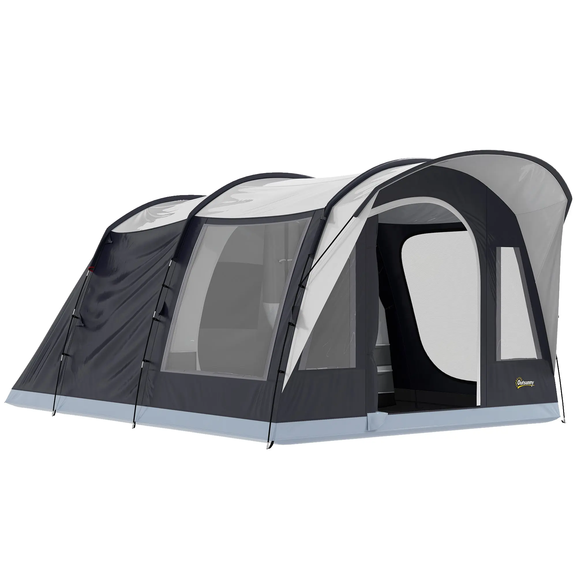 2-Room Tunnel Camping Tent for 2–4 People, 7 ft High, 3,000 mm Waterproof, Front Awning, Windows, Storage Pockets, Ceiling Hook, Carry Bag — Navy Blue