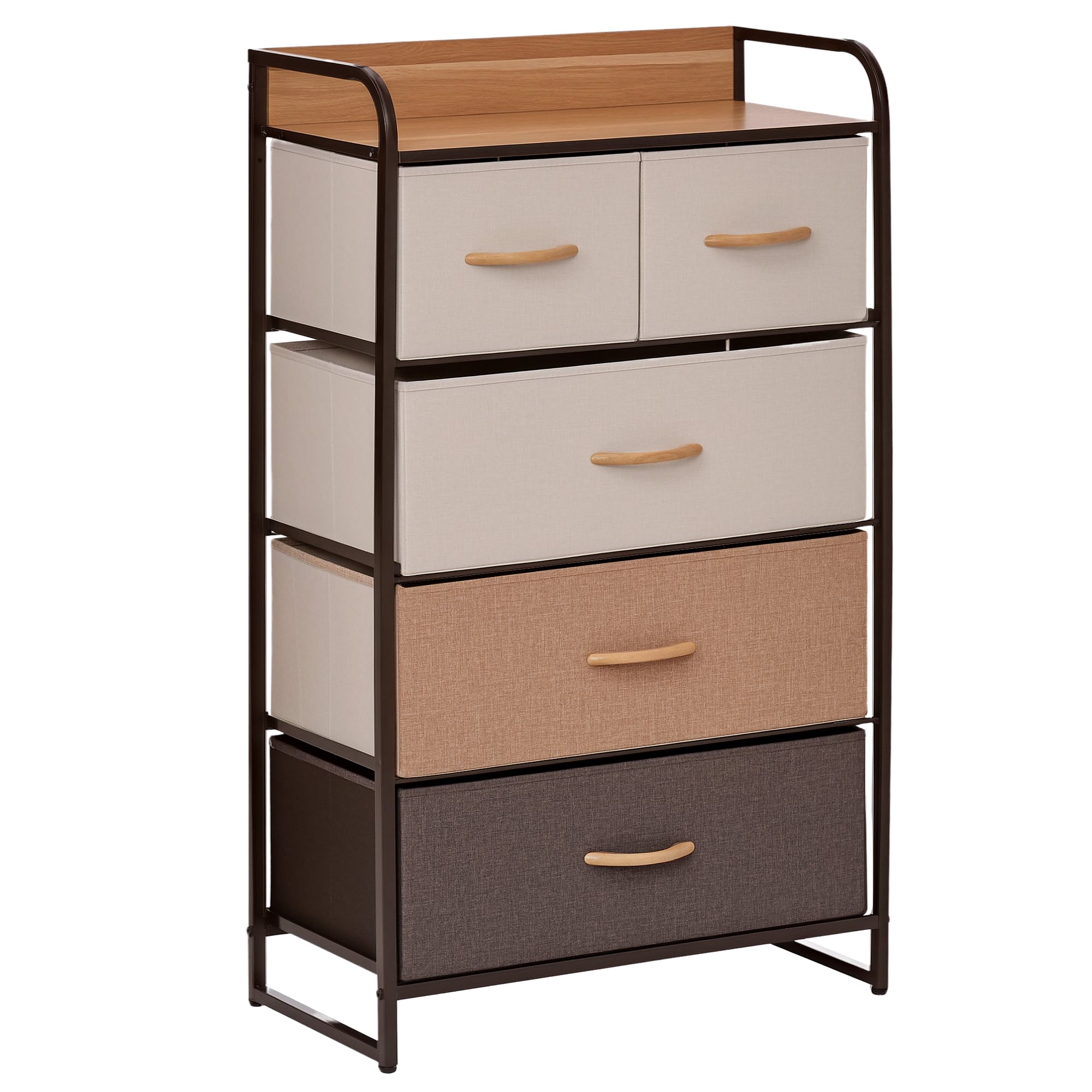 HOMCOM Kommode, Sideboard mit 5 faltbaren Stoffschubladen, mit Griff, Stauraum mit Kipp-Schutzvorrichtung für Wohnzimmer, Schlafzimmer, Braun