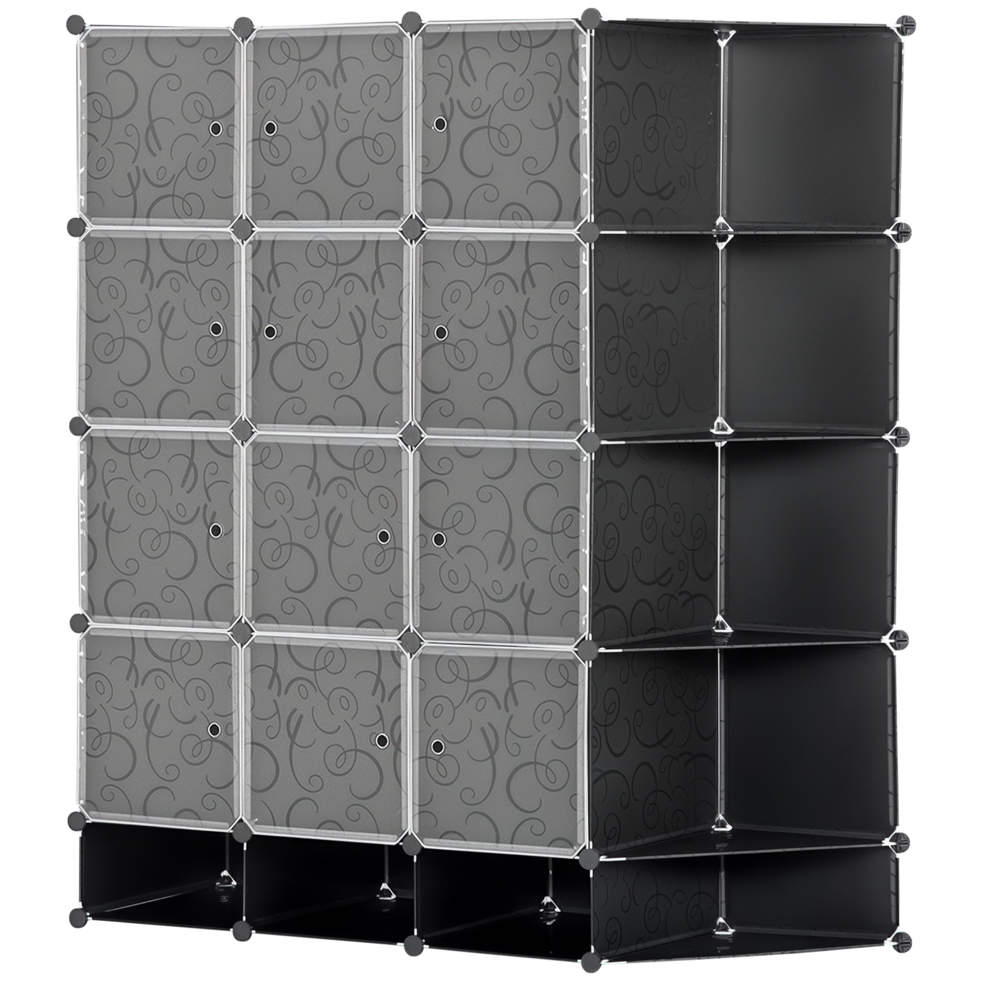DIY Wardrobe Shelving System with 16 Compartments and 2 Rods DIY Cube Organizer, Storage Shelf for Clothes, Shoes, Black 145 x 46 x 162 cm