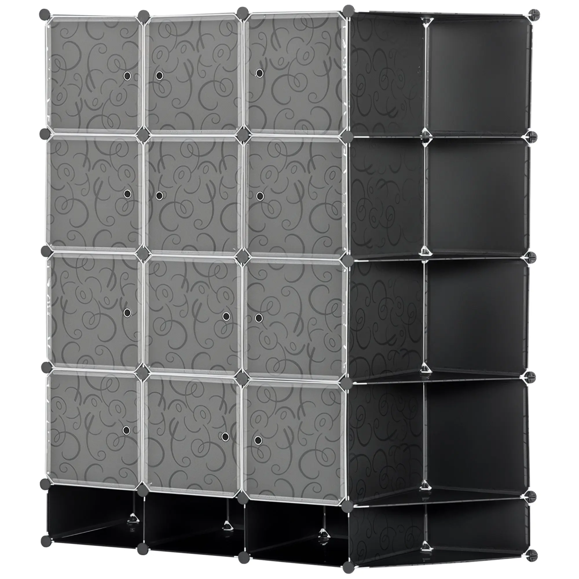 DIY Wardrobe Shelving System with 16 Compartments and 2 Rods DIY Cube Organizer, Storage Shelf for Clothes, Shoes, Black 145 x 46 x 162 cm