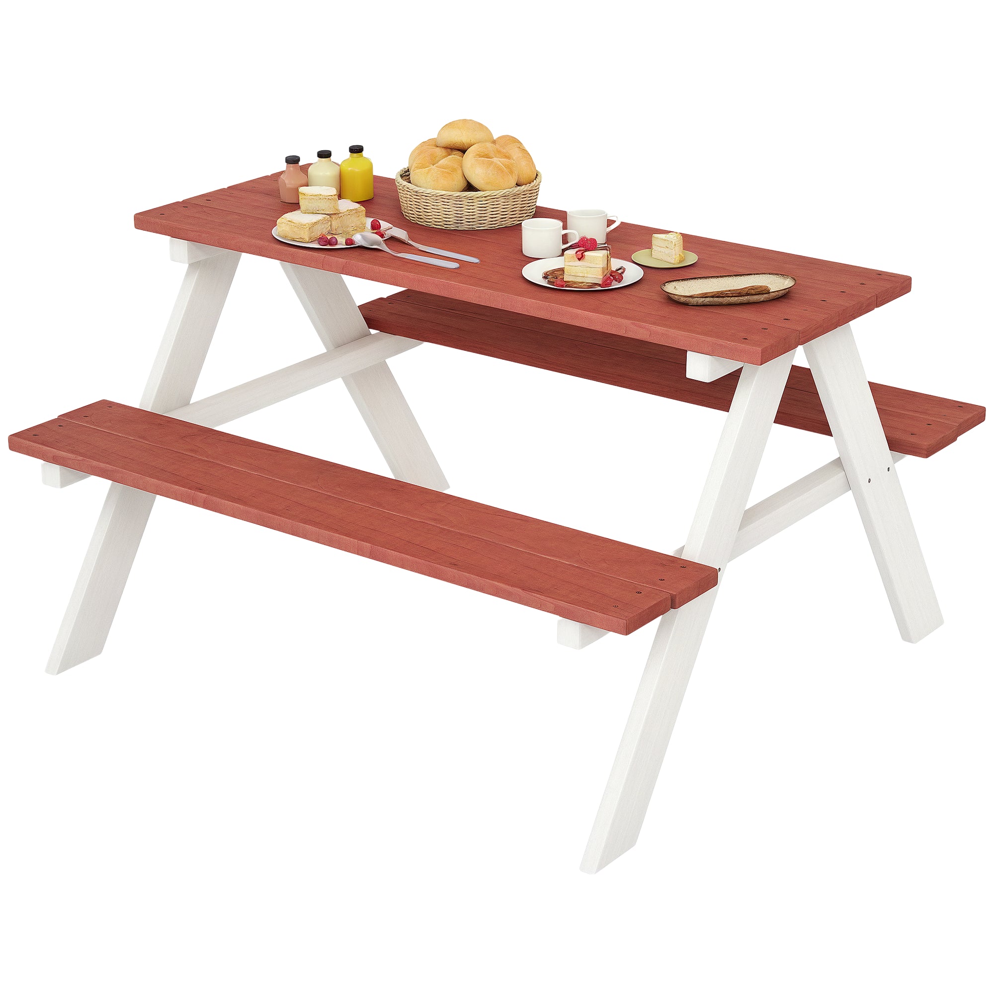 Outsunny Kinder Holz-Picknicktisch-Set mit 2 Bänken für Kinder von 3-8 Jahren für Garten Terrasse 89x79x50 cm Braun