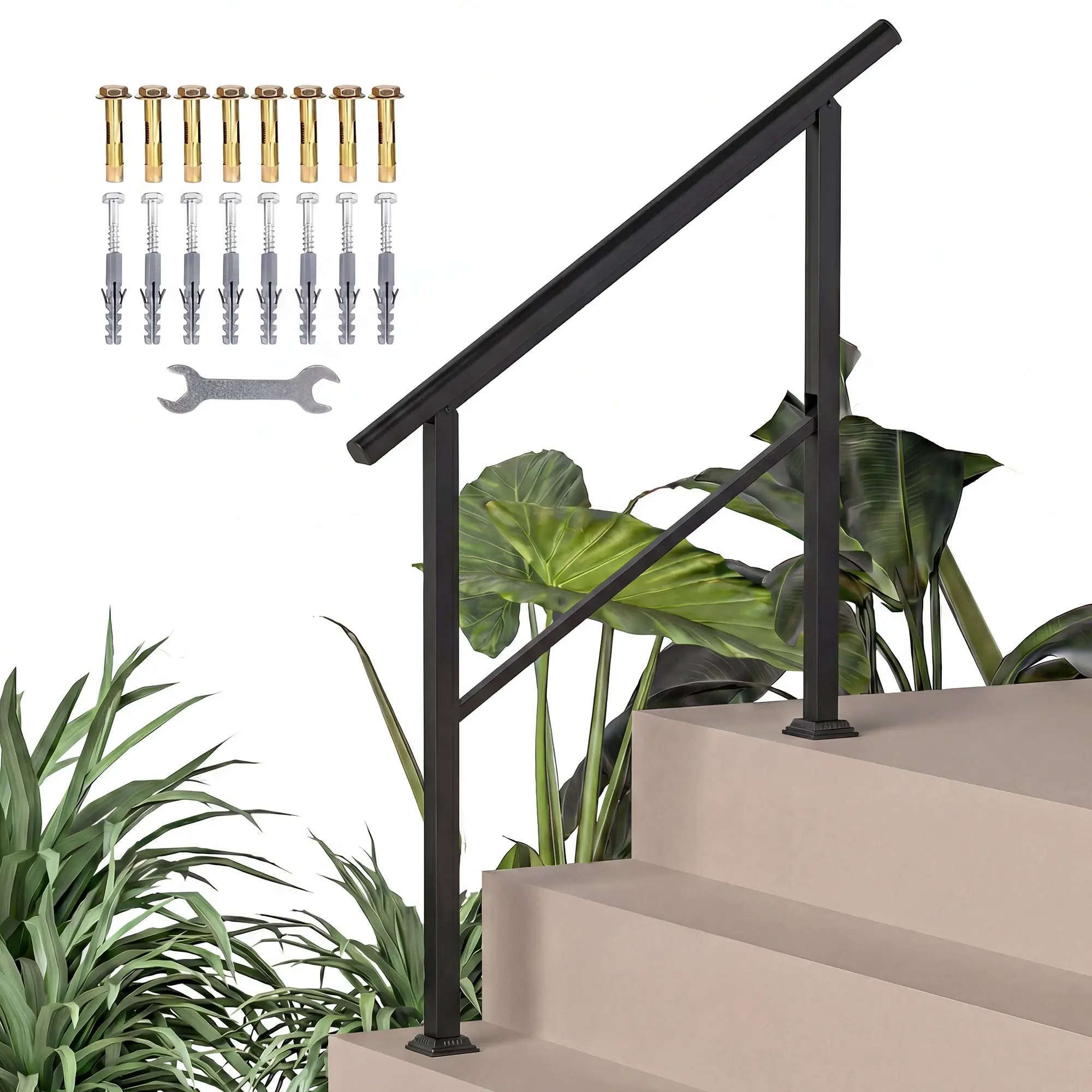 Adjustable Stair Handrail for 2–3 Steps, 37" (0–45°) Metal Entry Railing Indoor/Outdoor, Black