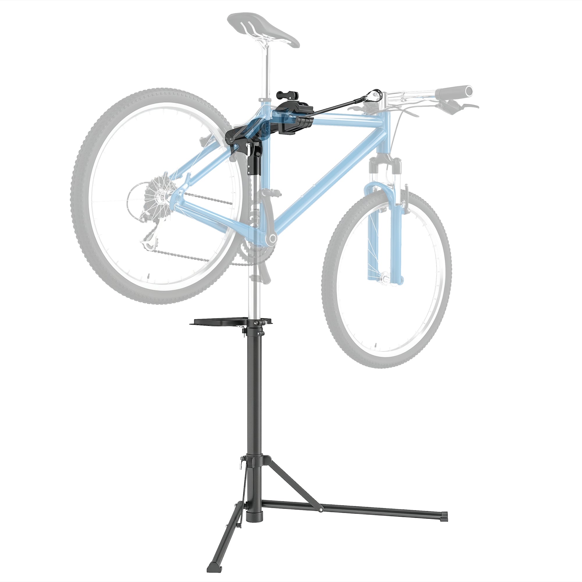 HOMCOM Stojan na opravu bicyklů s magnetickou přihrádkou, výškově nastavitelný 107-160 cm, 360° otáčení, nosnost 40 kg, černý