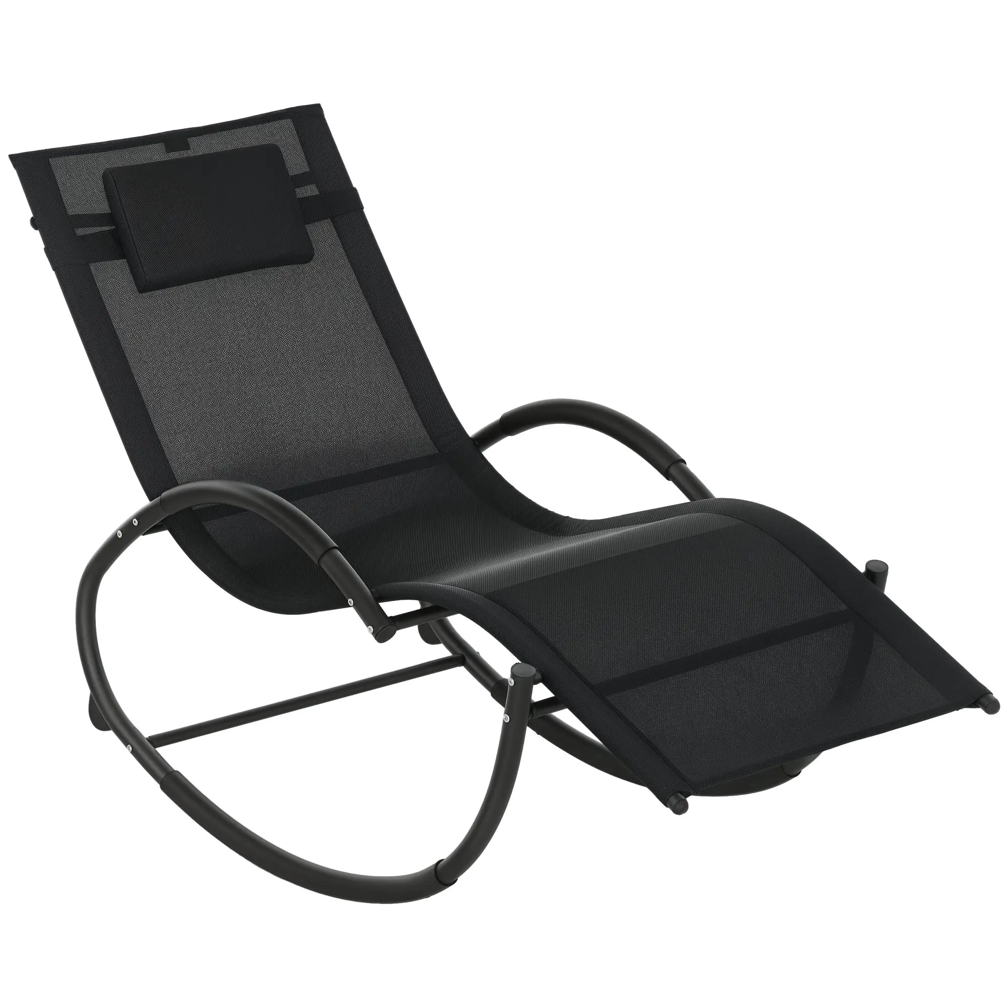 Outdoor Rocking Chair with Headrest Armrests and Metal Frame 120 kg Load Capacity for Indoor and Outdoor 155x61x88 cm Black
