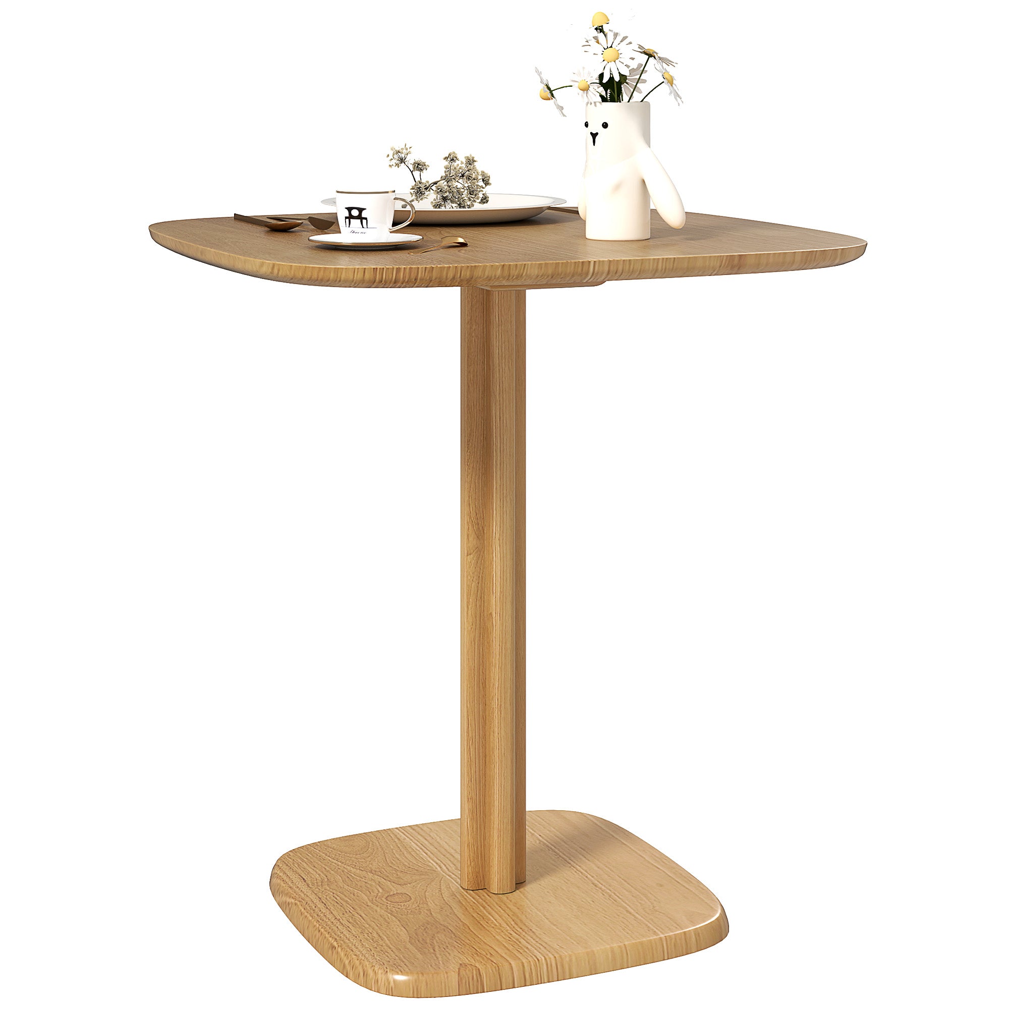 Dining Table for 4 Persons, 70 x 70 cm Square Wood Kitchen Table, Solid Rubber Wood Pedestal Base with 2.5 cm Thick Tabletop, Rounded Corners, Natural Finish, Small Space Dining Room Furniture