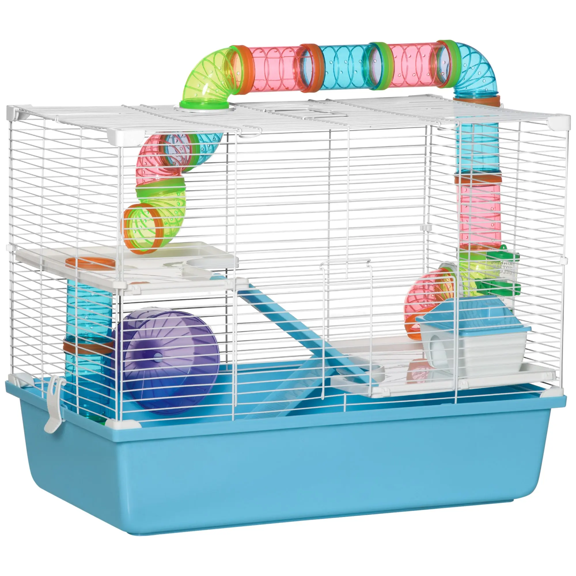 Hamster Rat Rodent Cage 3 Levels with Tunnel, Water Bottle, Wheel, House, Ladders dim. 59L x 36W x 47H cm