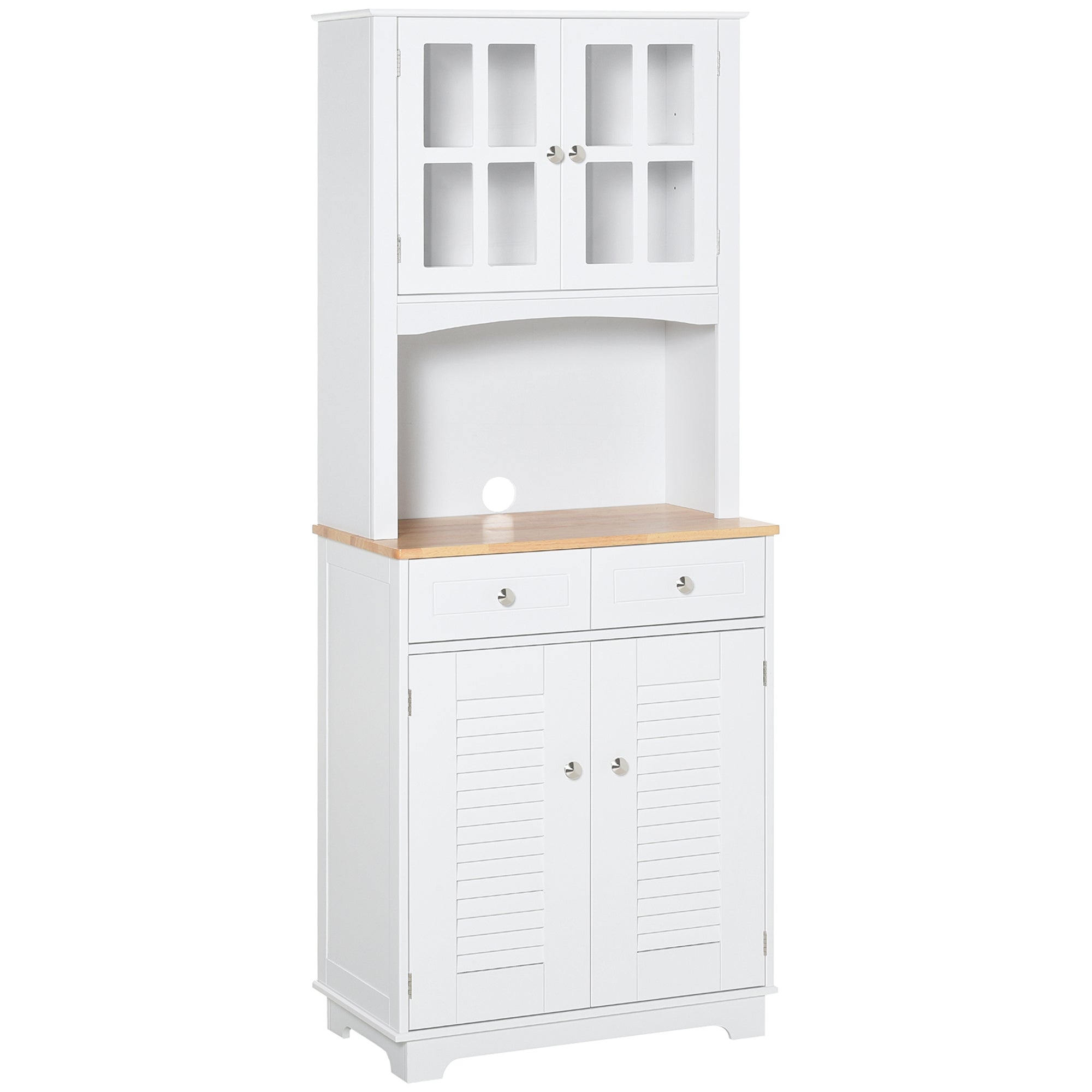 HOMCOM Kuhinjski Stranski Regal Kuhinjski Omara Jedilni Regal z 2 Predali, Nastavljivimi Policami in Odprtimi Policami, Antitipni 68x39.5x170 cm Bela