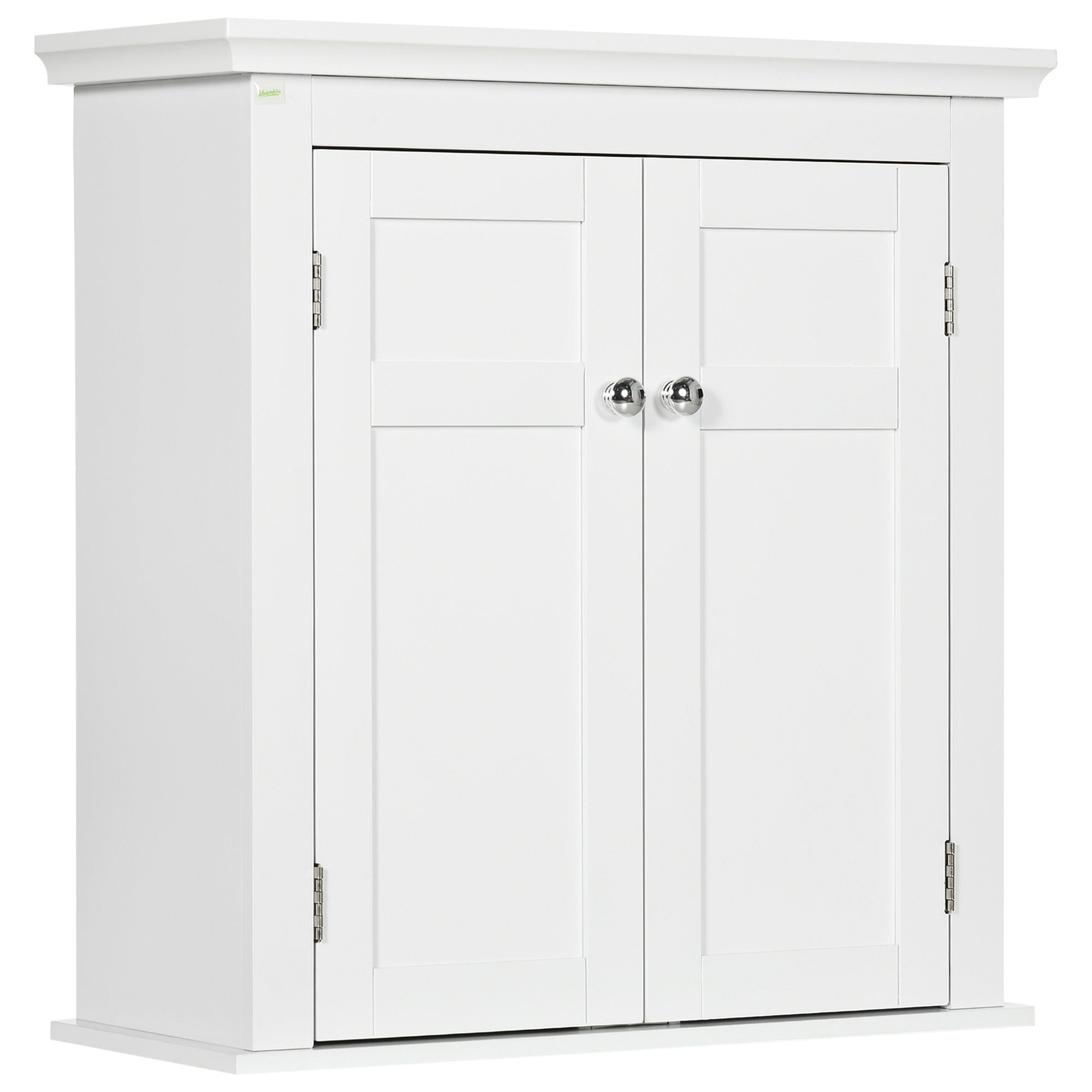 kleankin Wandmontéiert Buedzimmerschaf mat verstellbare Regaler an Dieren mat Magnetverschluss – Buedzimmerschaf fir Kichen an Iessen 58x24x60 cm Weiss