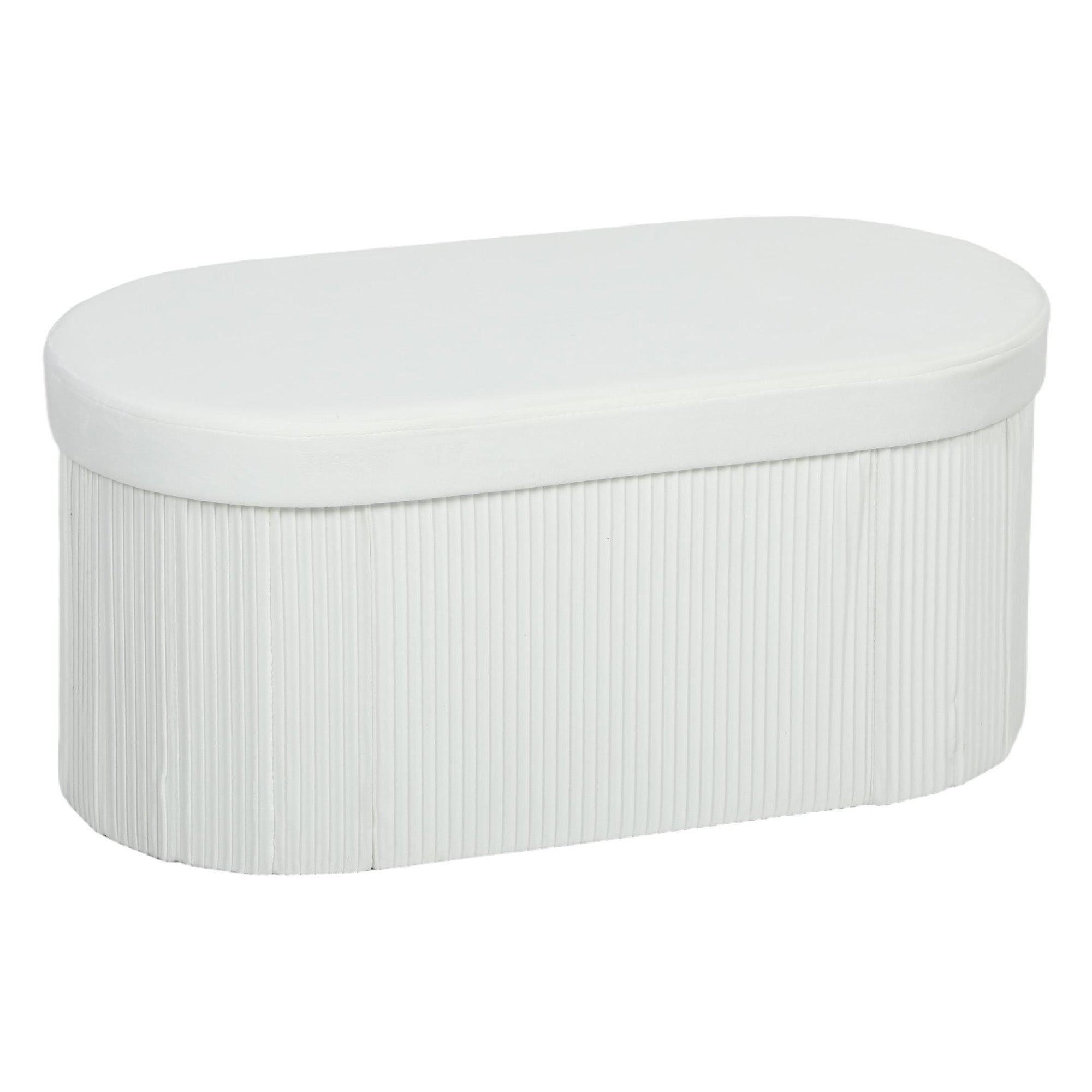 HOMCOM kokoontaittuva säilytyspenkki 76 x 38 x 35 cm – samettimainen pehmustettu kansi, säilytysrahi olohuoneeseen, eteiseen, makuuhuoneeseen, kerma