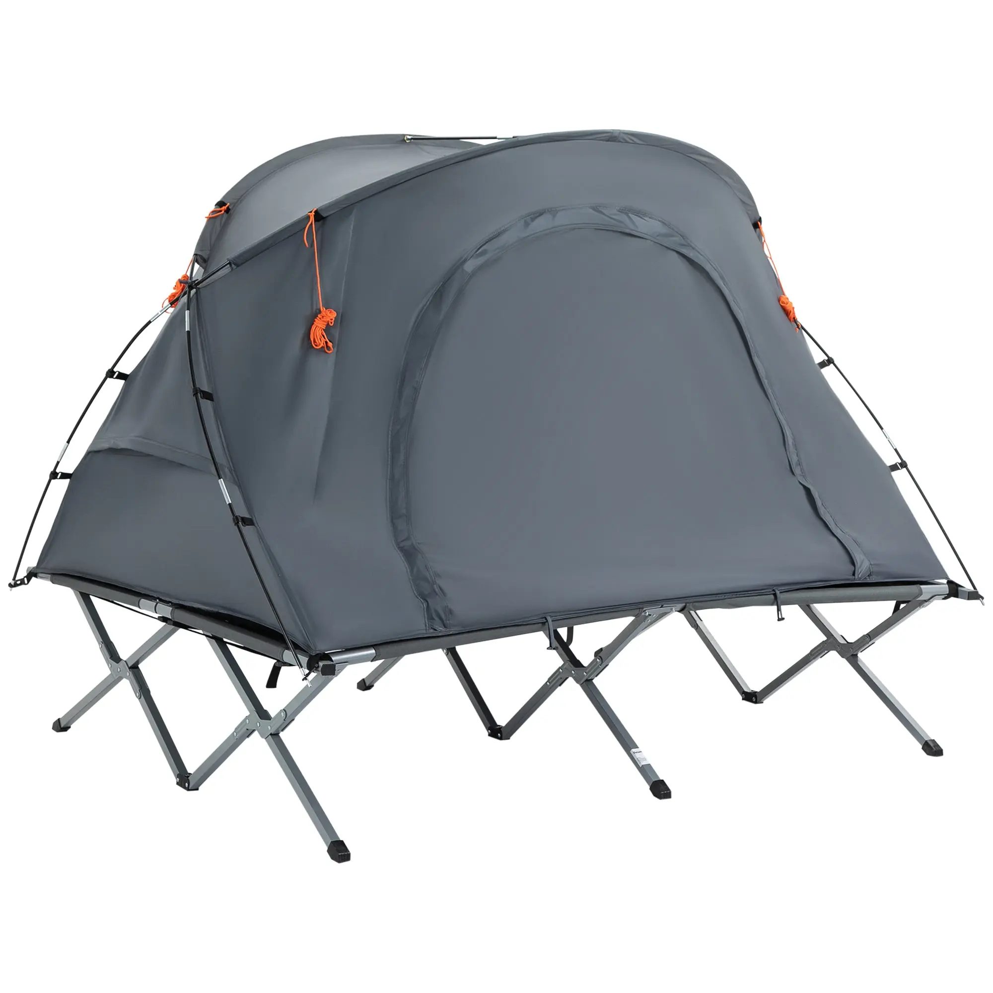 Camping Bed with Elevated Tent Double Cot with Air Mattress incl. Carry Bag Gray 200 x 146 x 159 cm
