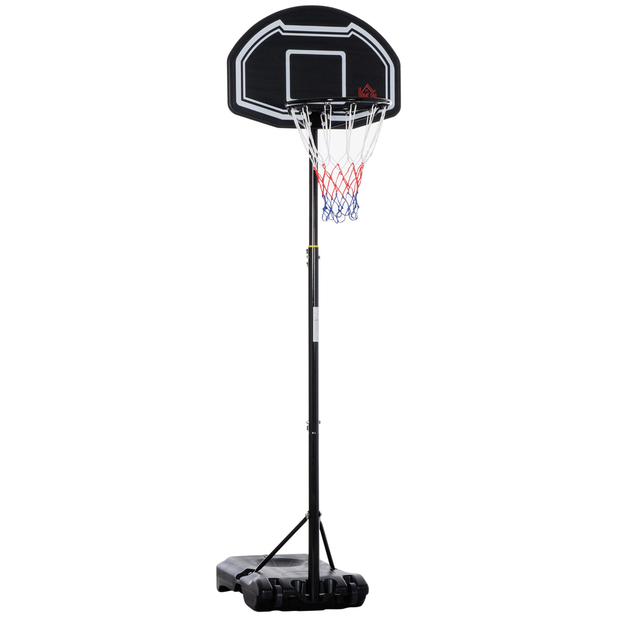 HOMCOM verstellbaren, portablen Basketballkorb fir baussen — Héicht 160–210 cm, PE-Réckbrett, fëllbar Basis mat Rieder