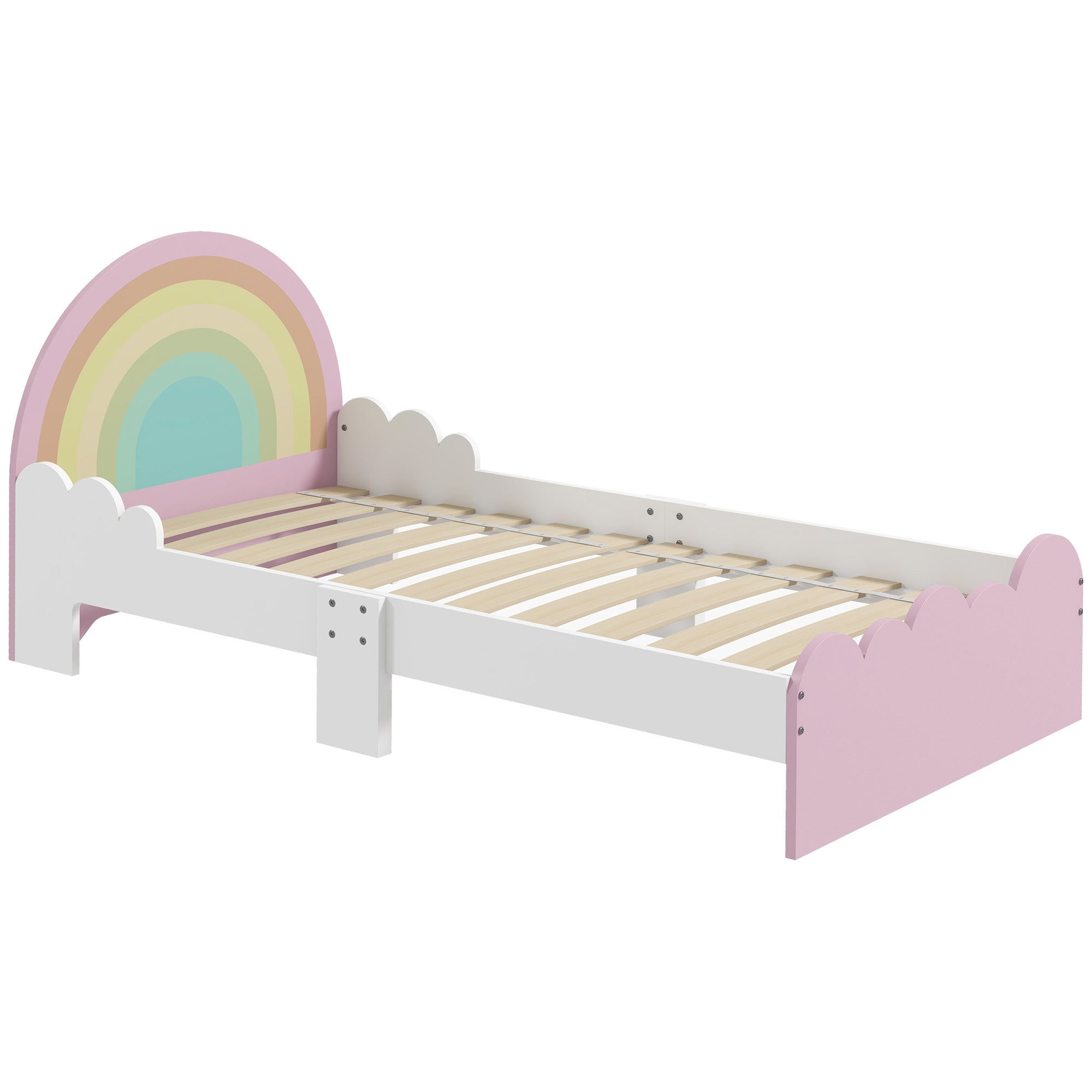 ZONEKIZ Kinderbett für 3- bis 6-Jährige 143x74x66 cm Regenbogenförmiges Holz-Kinderbett Modernes Schlafzimmermöbel Tragkraft 80 kg Rosa