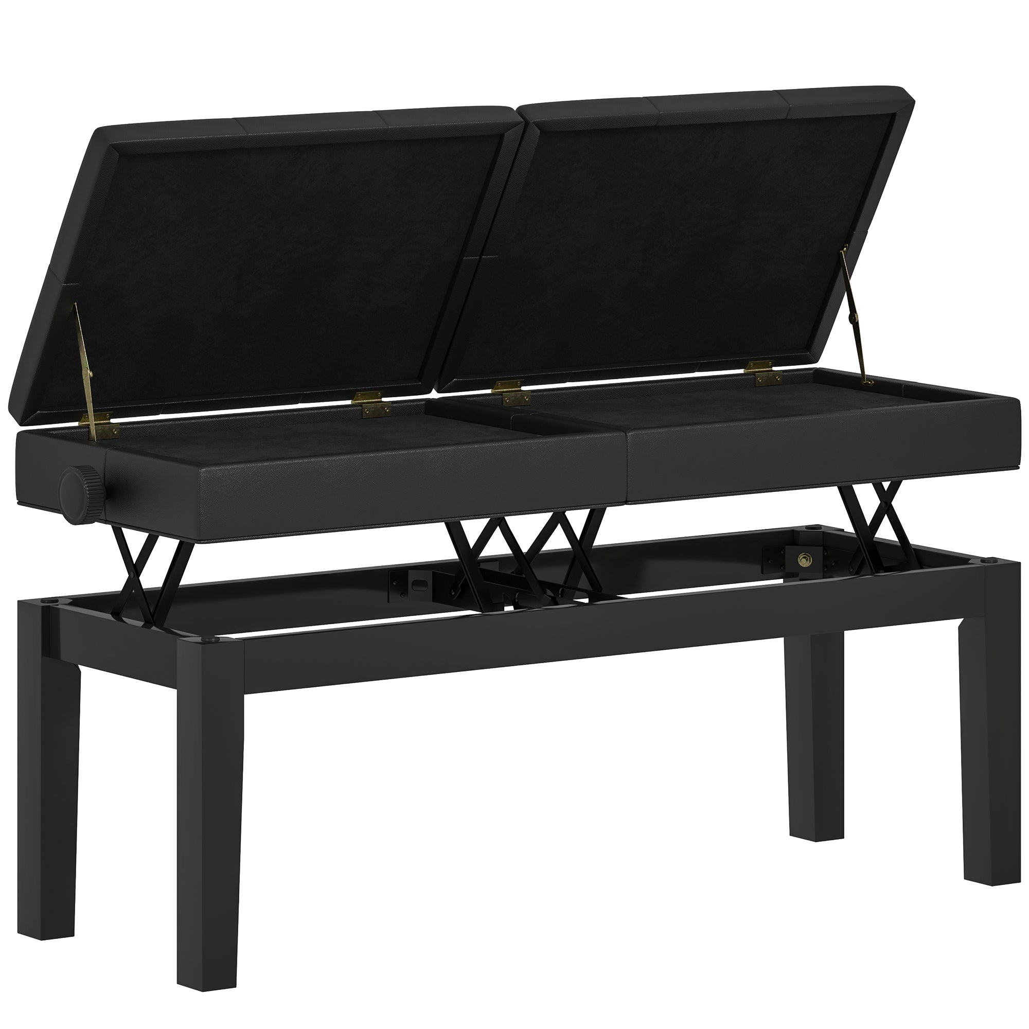 HOMCOM Állítható Zongorapad Zongora Szekrény Tárolóval, 220 KG-ig Támogat, Műbőr, Fekete, 105 x 37 x 48-58 cm