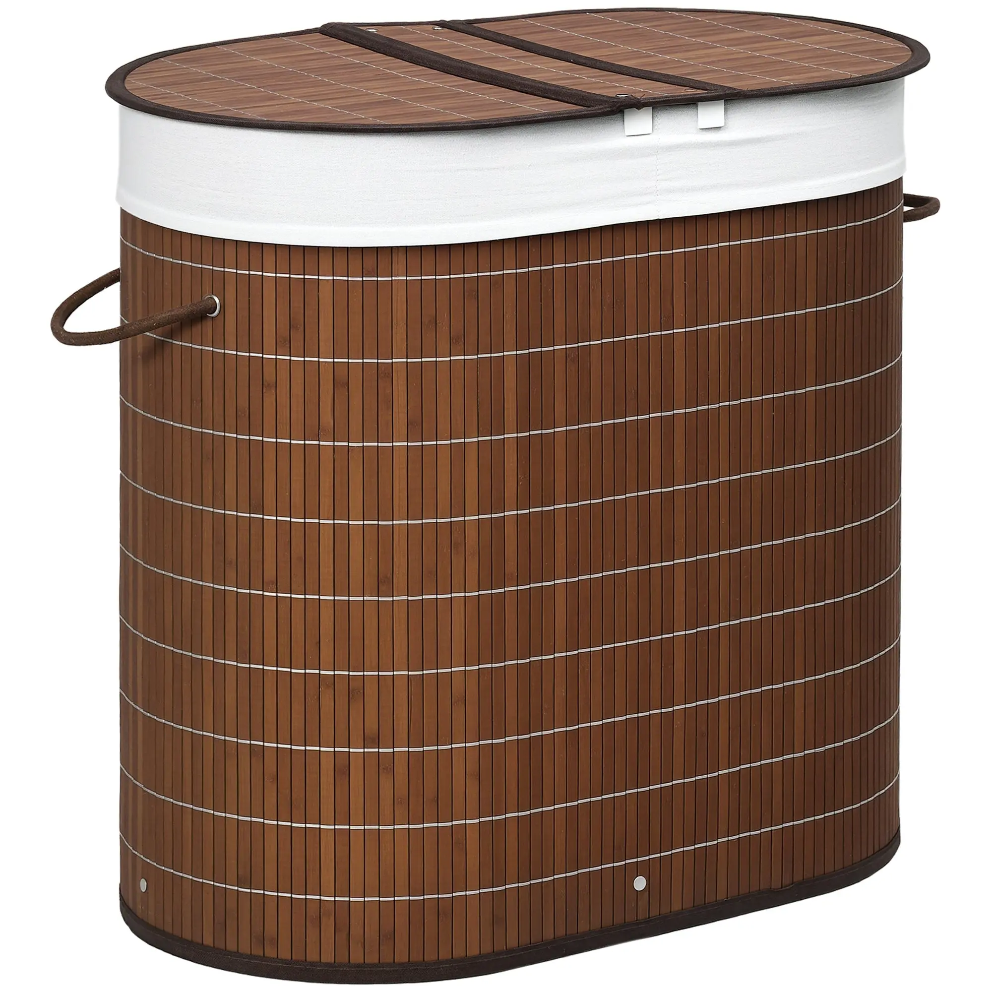 Bamboo Laundry Basket with Lid 2 Compartments 100 L Laundry Hamper with Handles, Removable Laundry Bag, Laundry Baskets Laundry Sorter for Laundry Room Bedroom Bathroom, Brown