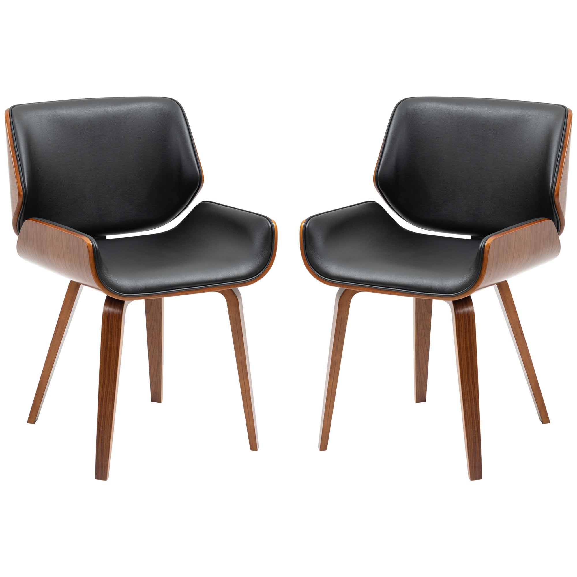 HOMCOM 2er Set Vintage-Stil Esszimmerstühle mit schwarzem Kunstlederbezug und Holzbeinen