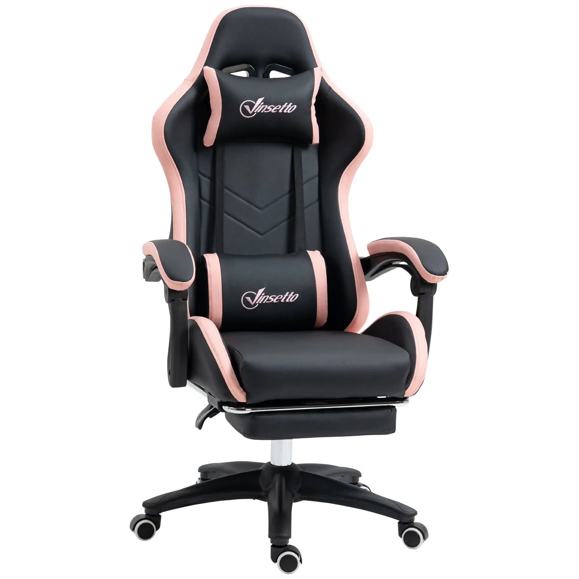 Gaming Chair Racing Gamer Chair PU Leather with Adjustable Height Reclining 135° Headrest Lumbar Support and Retractable Footrest for Office Study 65x65x121-129 cm Black